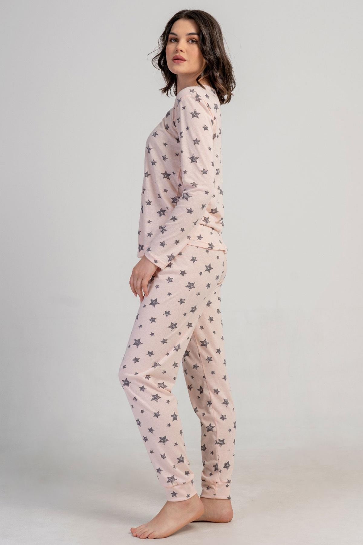 329526Kadın Pembe Uzun Kollu Bisiklet Yaka Yıldız Desenli Pijama Takımı C9T5N3305Uzun Kol PijamaVienettaKadın Pembe Uzun Kollu Bisiklet Yaka Yıldız Desenli Pijama Takımı C9T5N3305