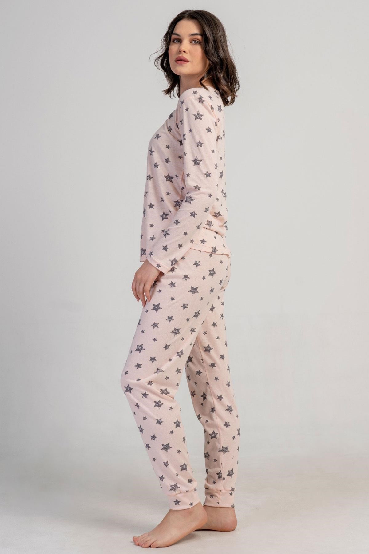 329526Kadın Pembe Uzun Kollu Bisiklet Yaka Yıldız Desenli Pijama Takımı C9T5N3305Uzun Kol PijamaVienettaKadın Pembe Uzun Kollu Bisiklet Yaka Yıldız Desenli Pijama Takımı C9T5N3305