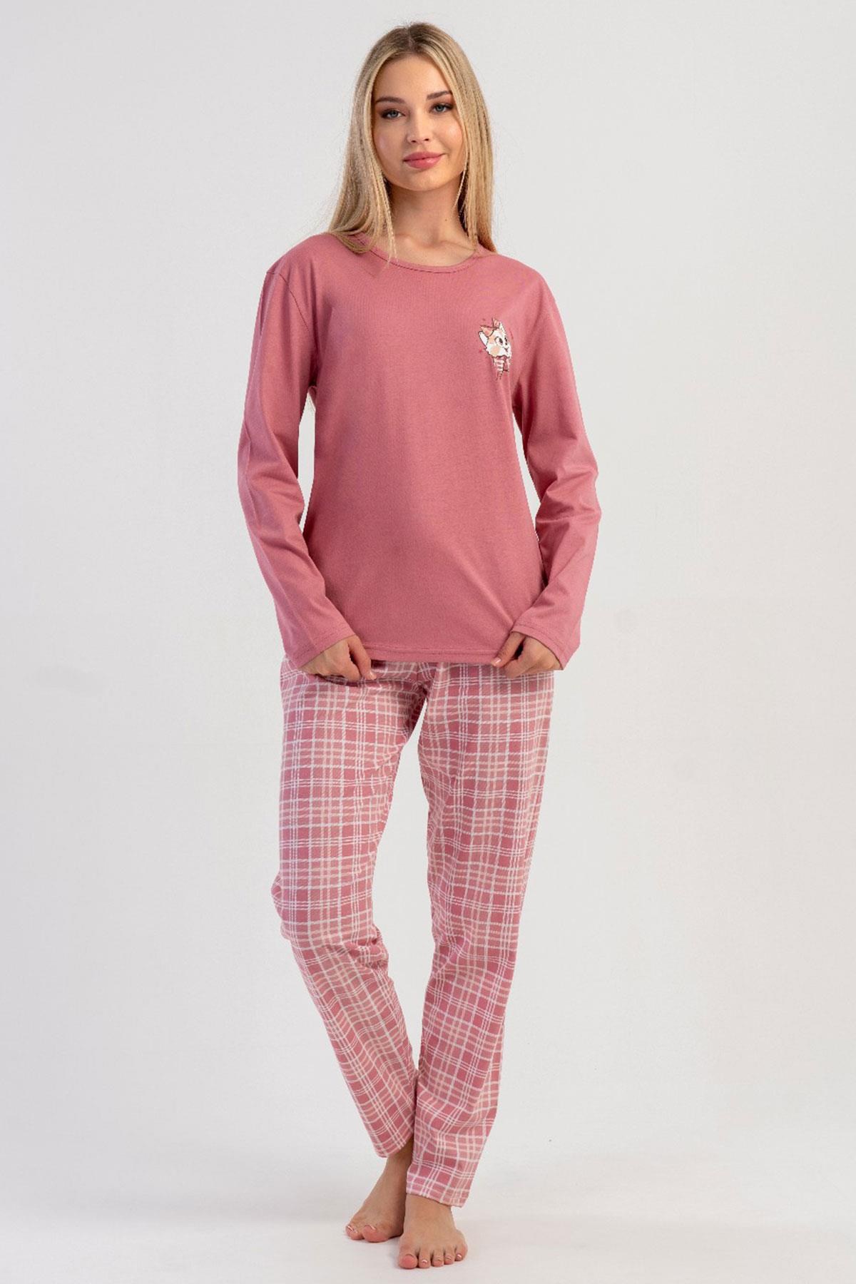 329519Kadın Pembe Uzun Kollu Bisiklet Yaka Ekose Alt İnterlok Pijama Takımı C2T5N3305Uzun Kol PijamaVienettaKadın Pembe Uzun Kollu Bisiklet Yaka Ekose Alt İnterlok Pijama Takımı C2T5N3305