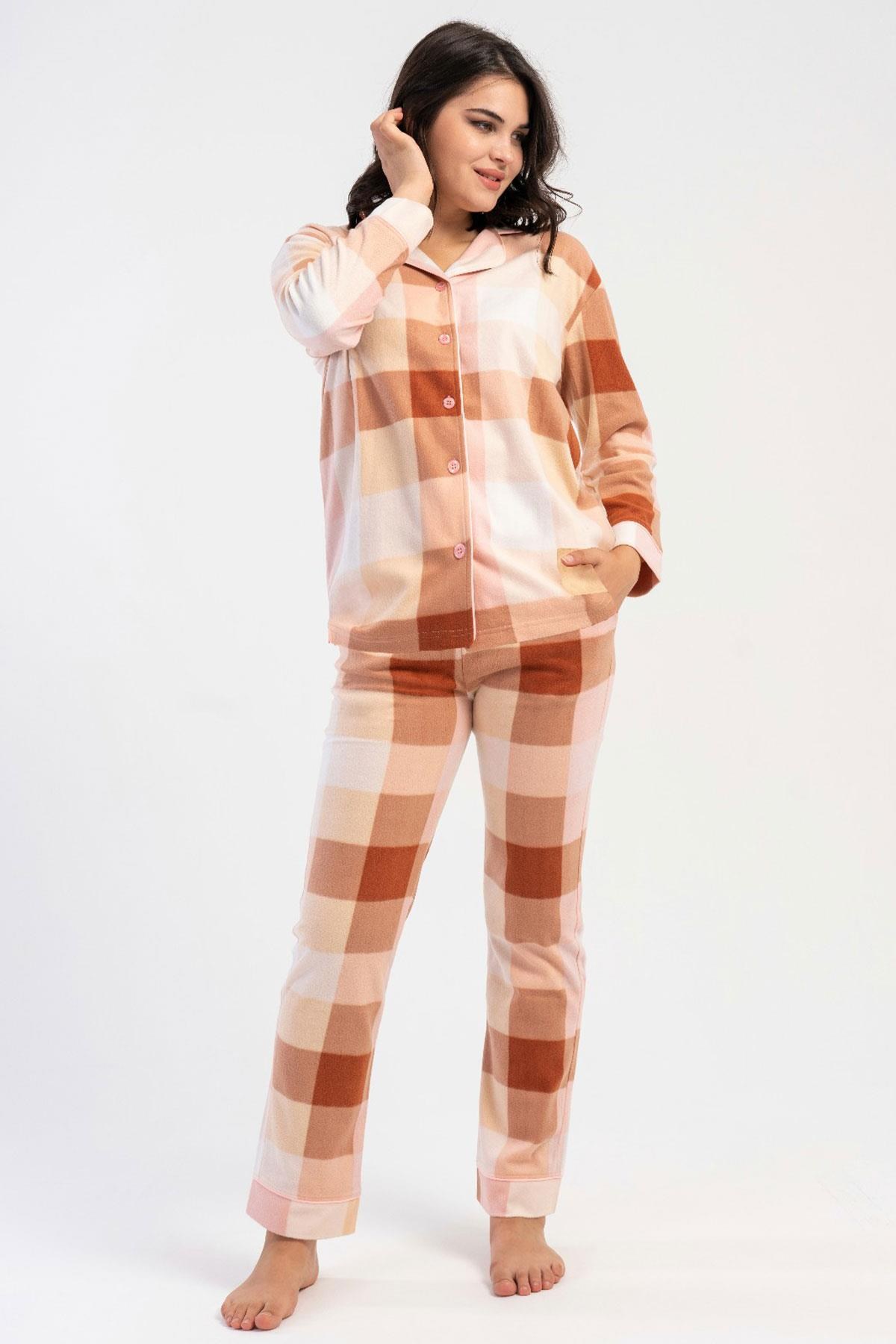 330239Kadın Polar Pijama Takımı Uzun Kol Önden Düğmeli C6T4N8161Uzun Kol PijamaVienettaKadın Polar Pijama Takımı Uzun Kol Önden Düğmeli C6T4N8161