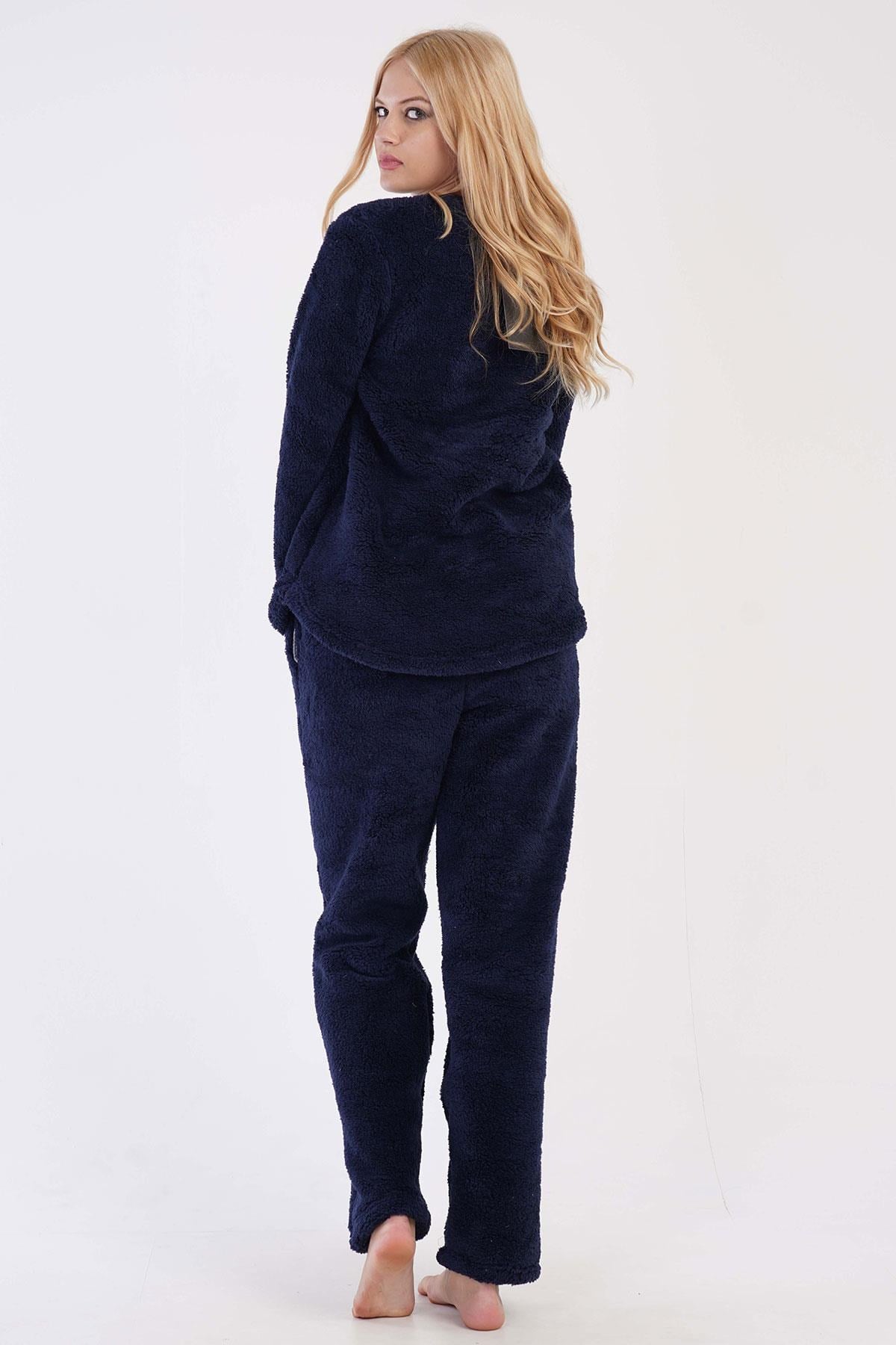 330256Kadın Yumuşak Dokulu Welsoft Kumaş Uzun Kollu Lacivert Pijama Takımı C4T4N0603Uzun Kol PijamaVienettaKadın Yumuşak Dokulu Welsoft Kumaş Uzun Kollu Lacivert Pijama Takımı C4T4N0603