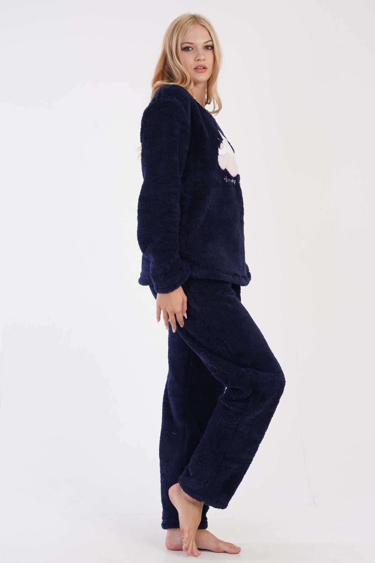 330256Kadın Yumuşak Dokulu Welsoft Kumaş Uzun Kollu Lacivert Pijama Takımı C4T4N0603Uzun Kol PijamaVienettaKadın Yumuşak Dokulu Welsoft Kumaş Uzun Kollu Lacivert Pijama Takımı C4T4N0603