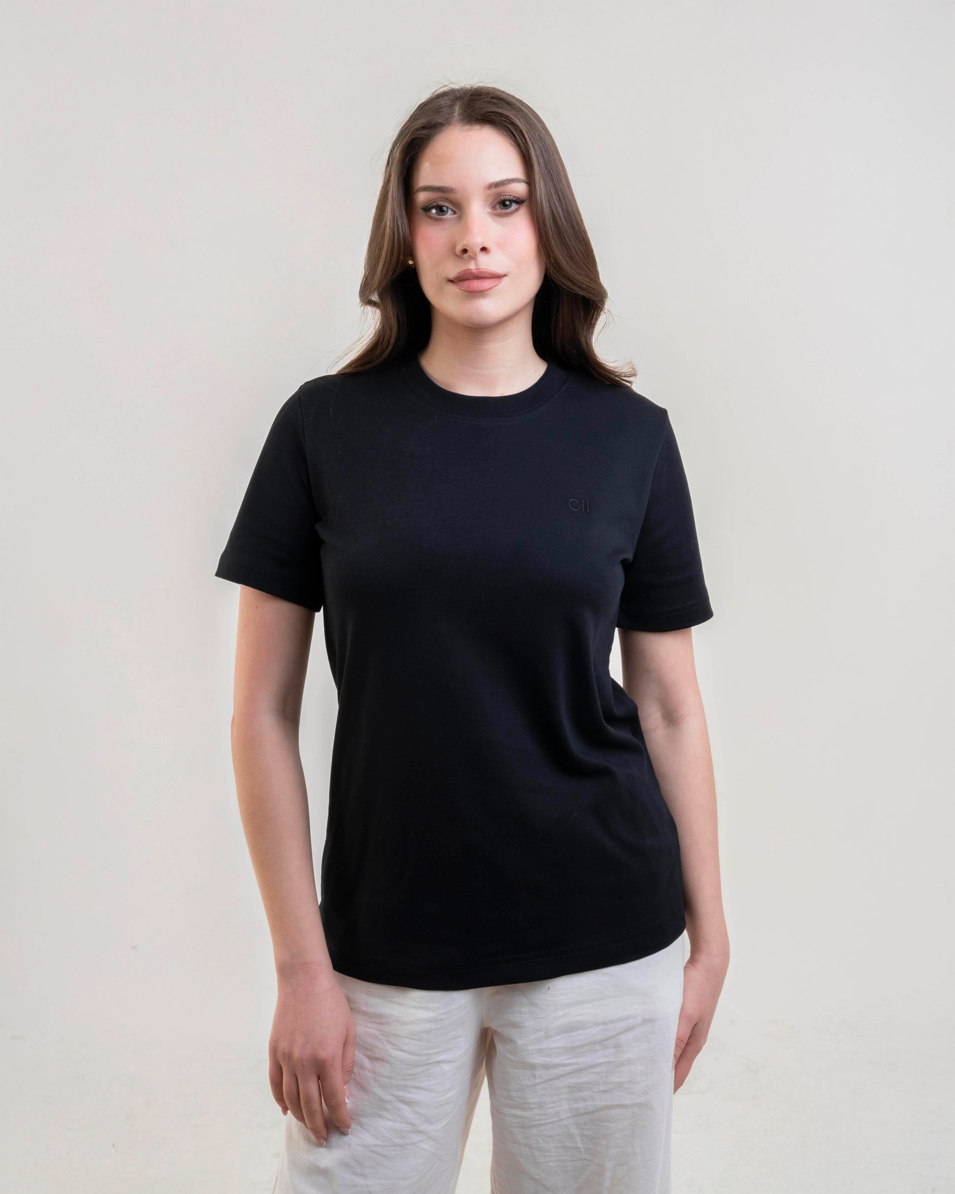 C2 Nakışlı Basic Tshirt-Siyah