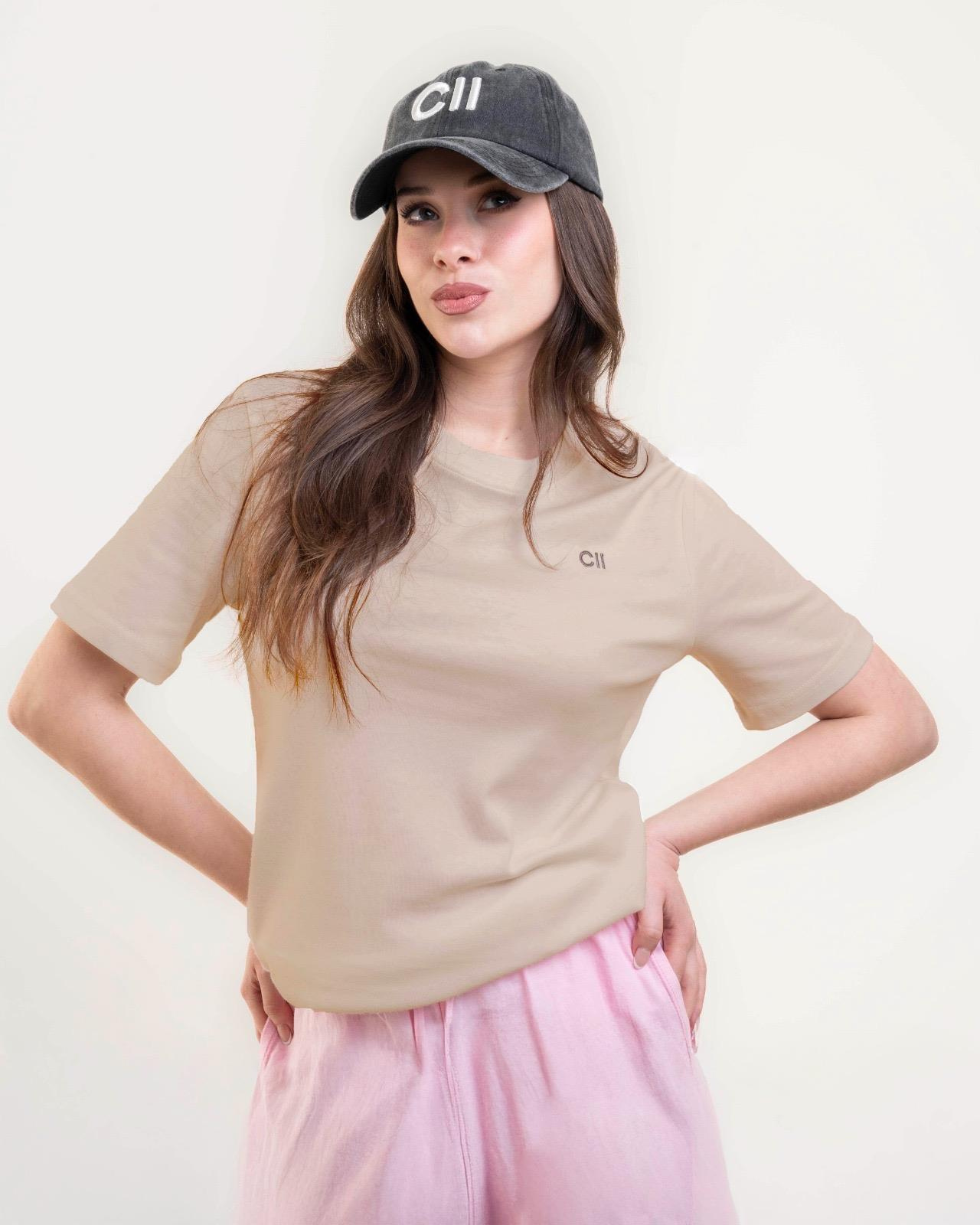 CII Nakışlı Basic Tshirt-Bej