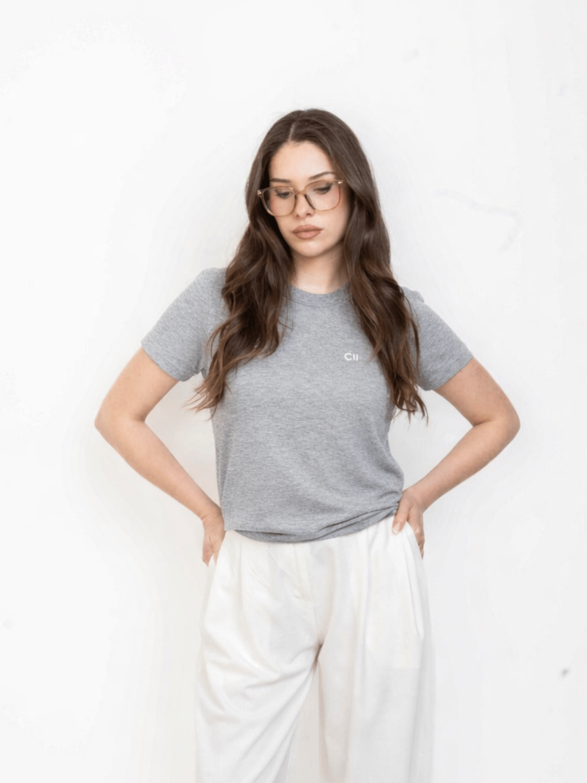 CII Nakışlı Basic Tshirt- Gri