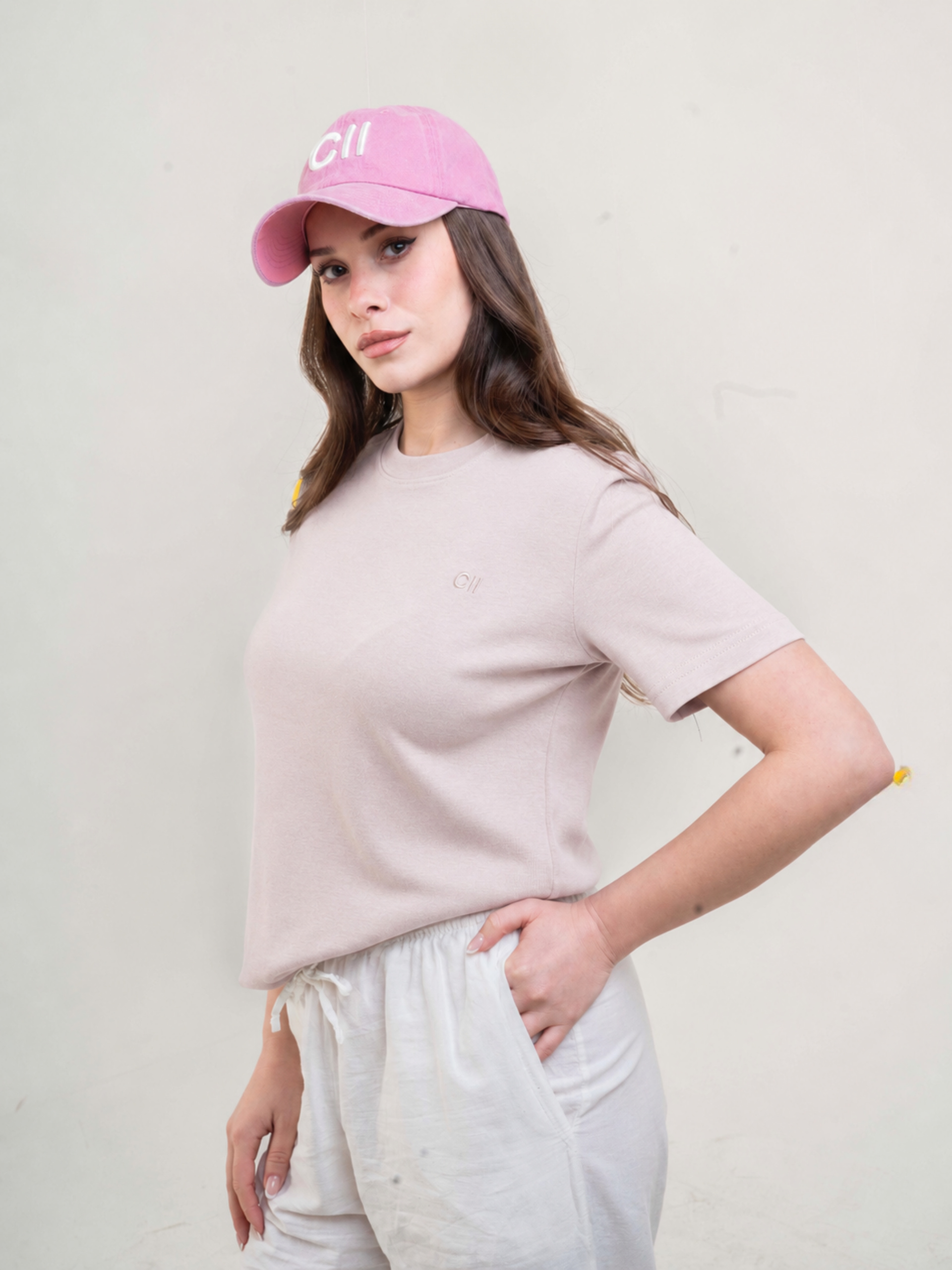 CII Nakışlı Basic Tshirt-Pudra