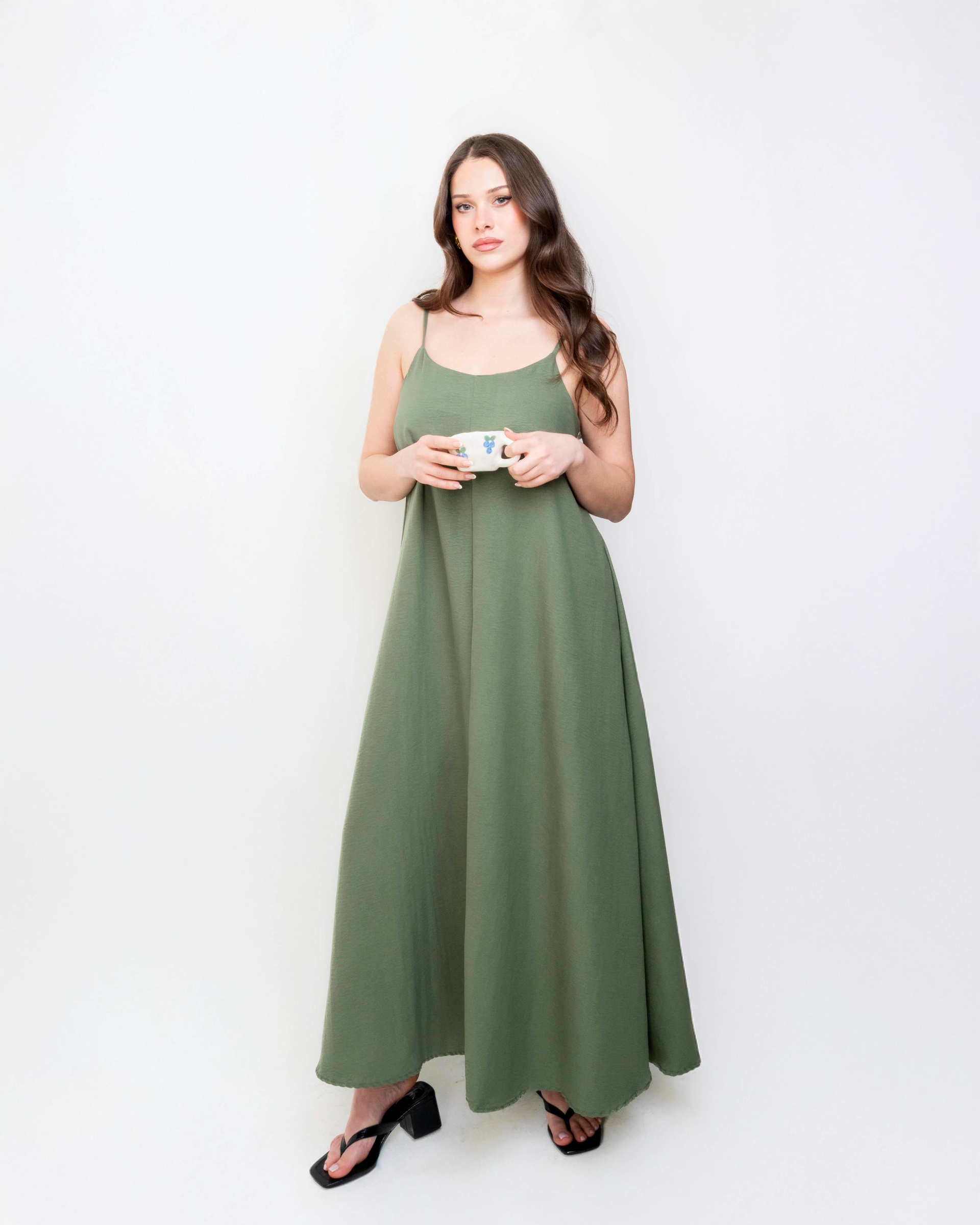 Kos Askılı Elbise-Matcha