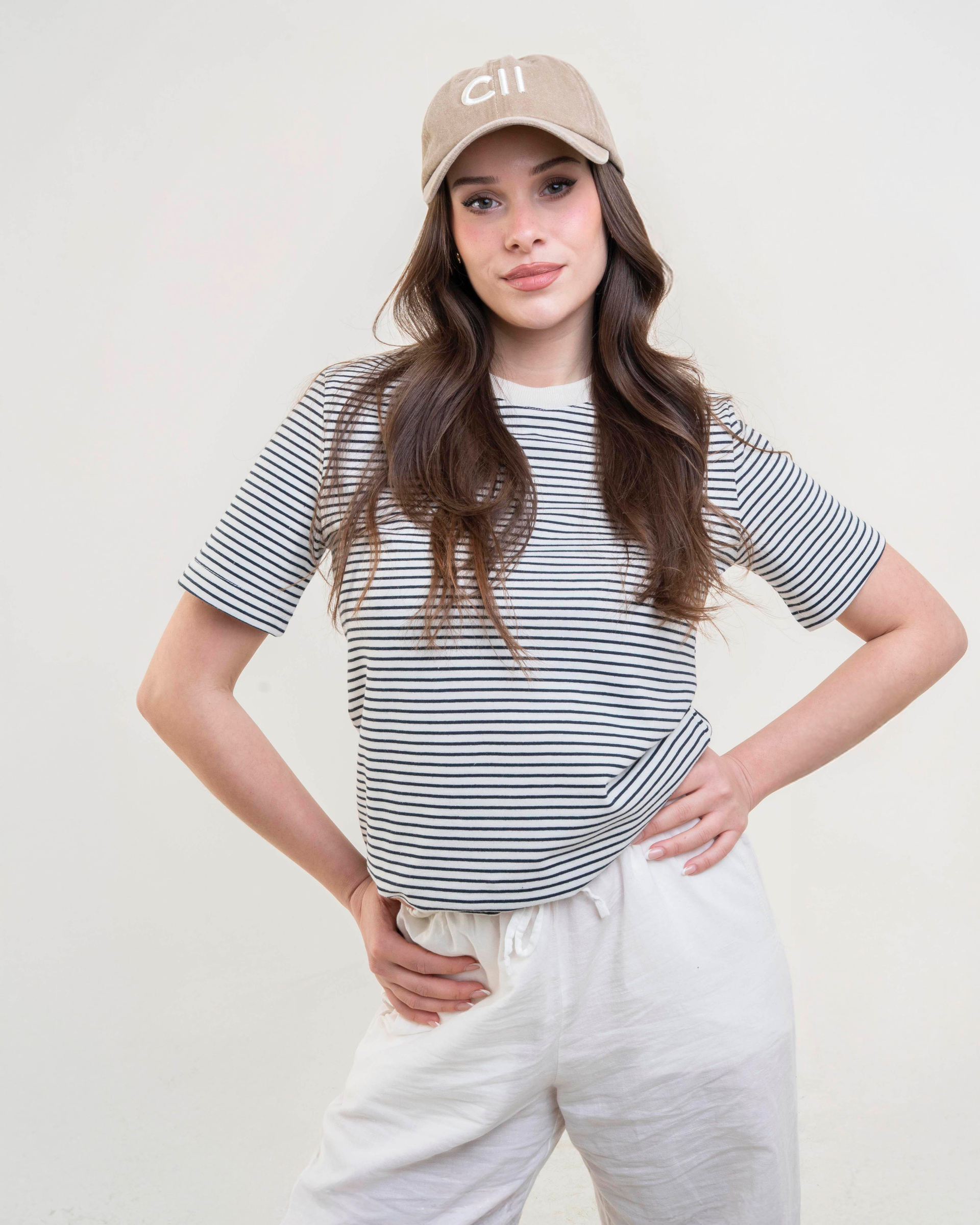 CII Çizgili Basic Tshirt- Beyaza Siyah Çizgili