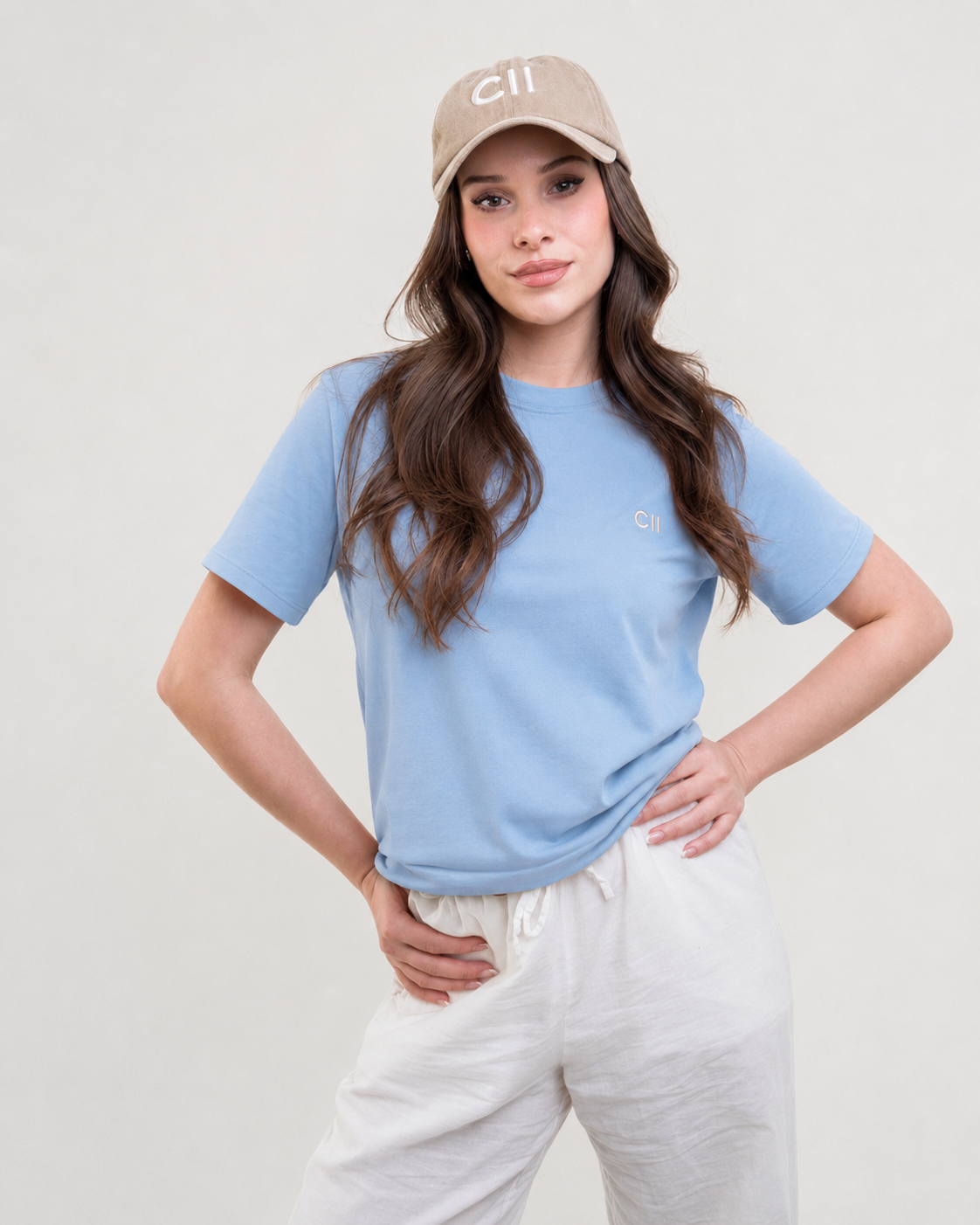 CII Nakışlı Basic Tshirt- Bebe Mavi