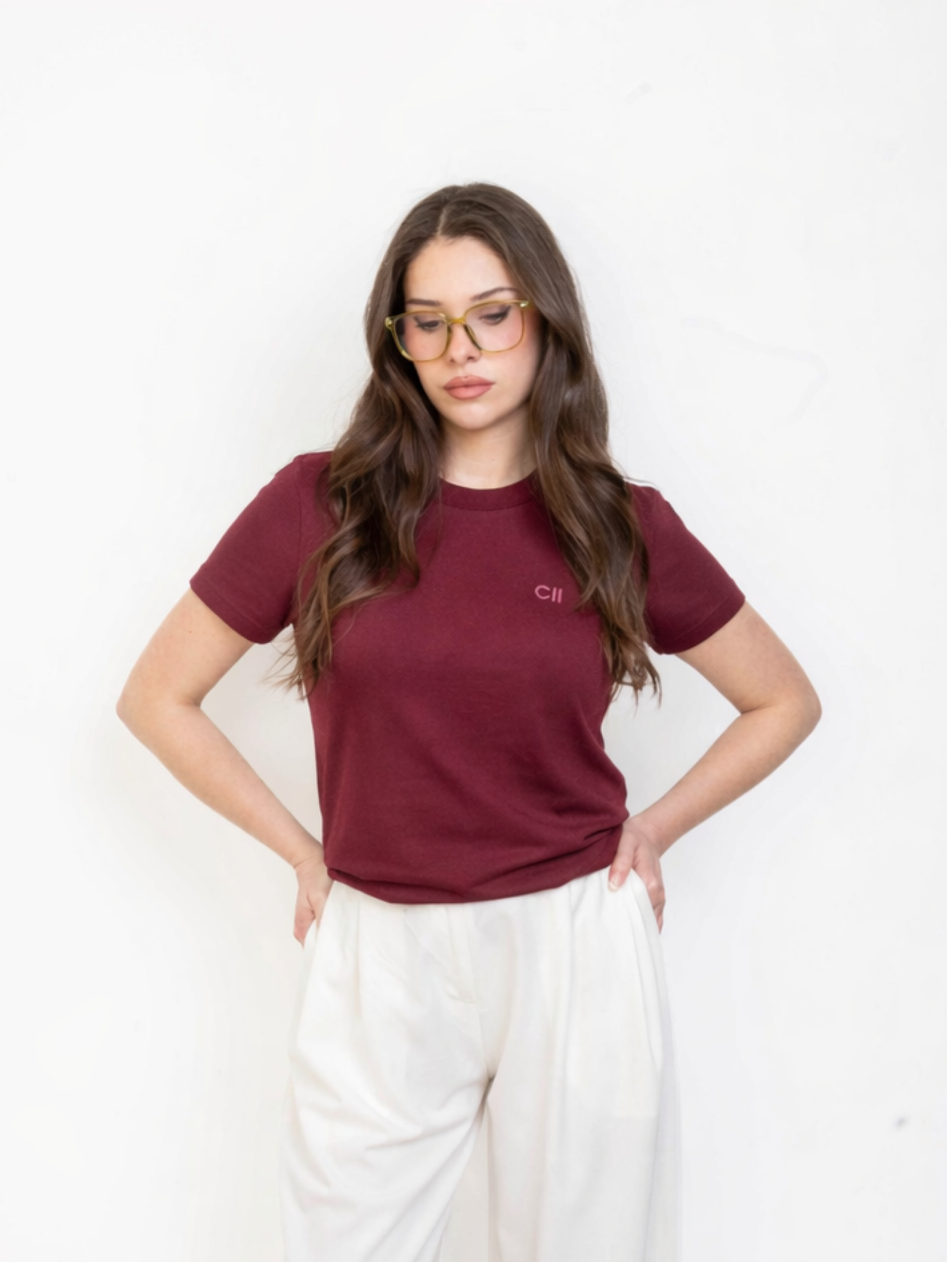 CII Nakışlı Basic Tshirt-Bordo