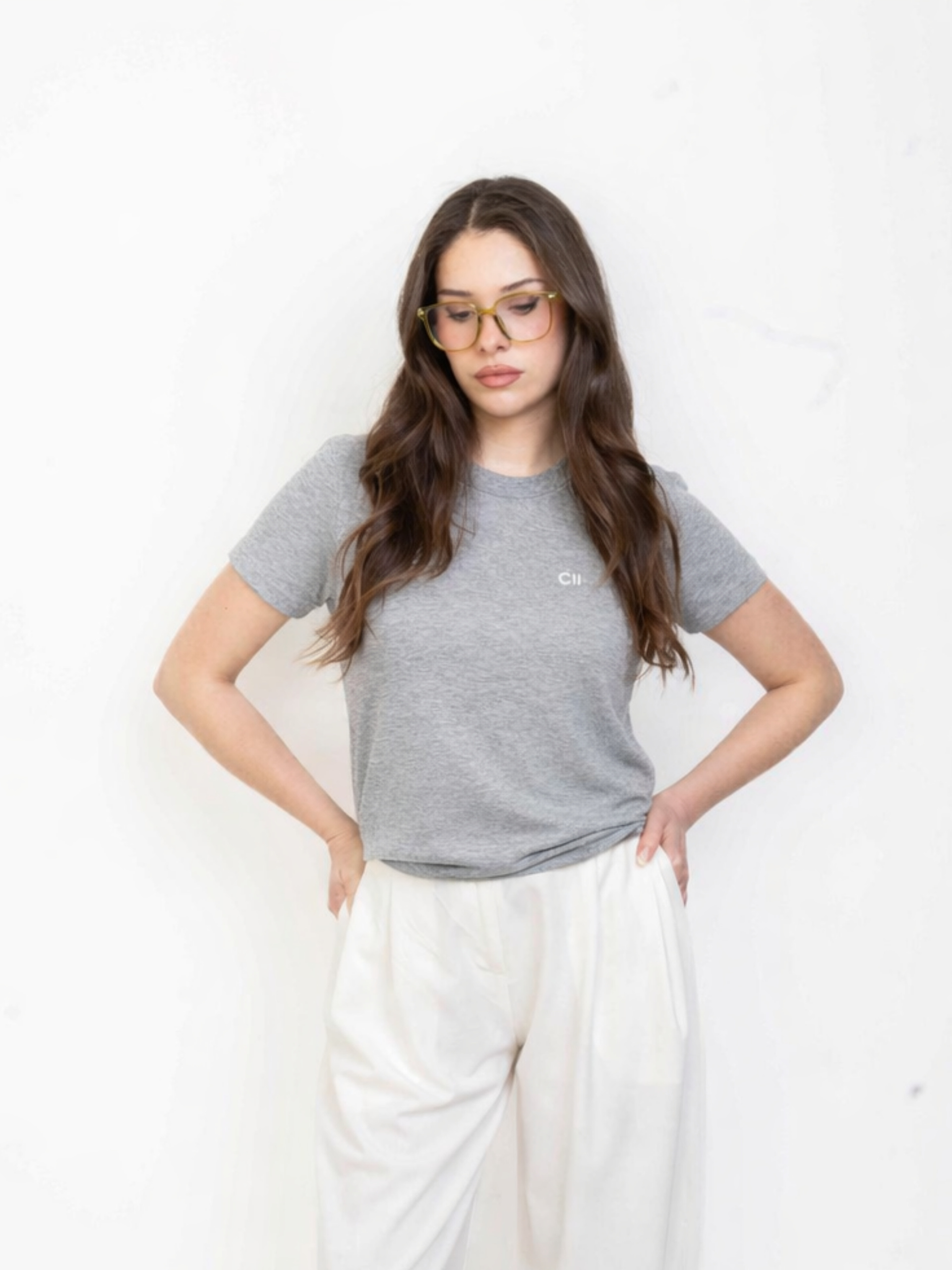 CII Nakışlı Basic Tshirt- Gri