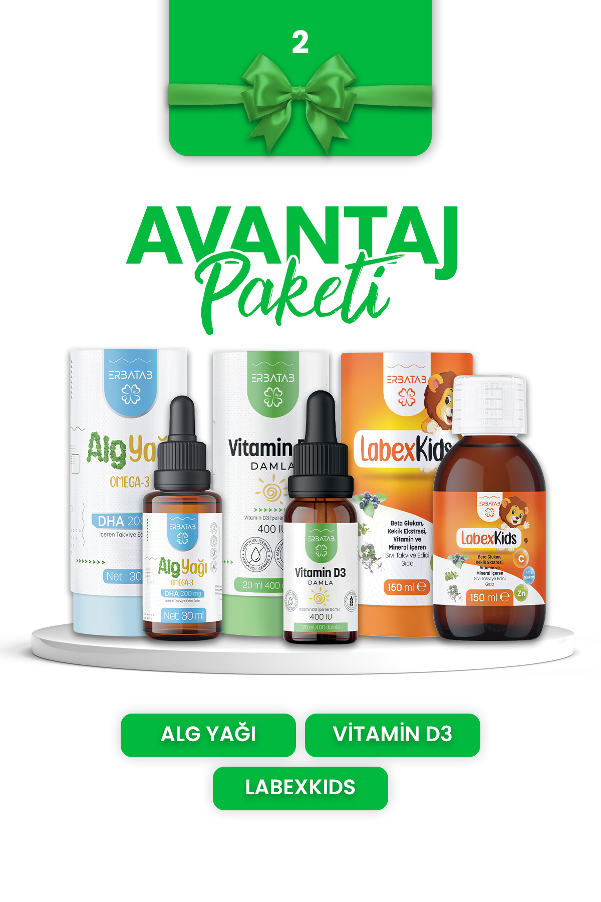Erbatab Avantaj Paketi 2 (Labex Multivitamin, D3 K ids, Alg Yağı Omega)