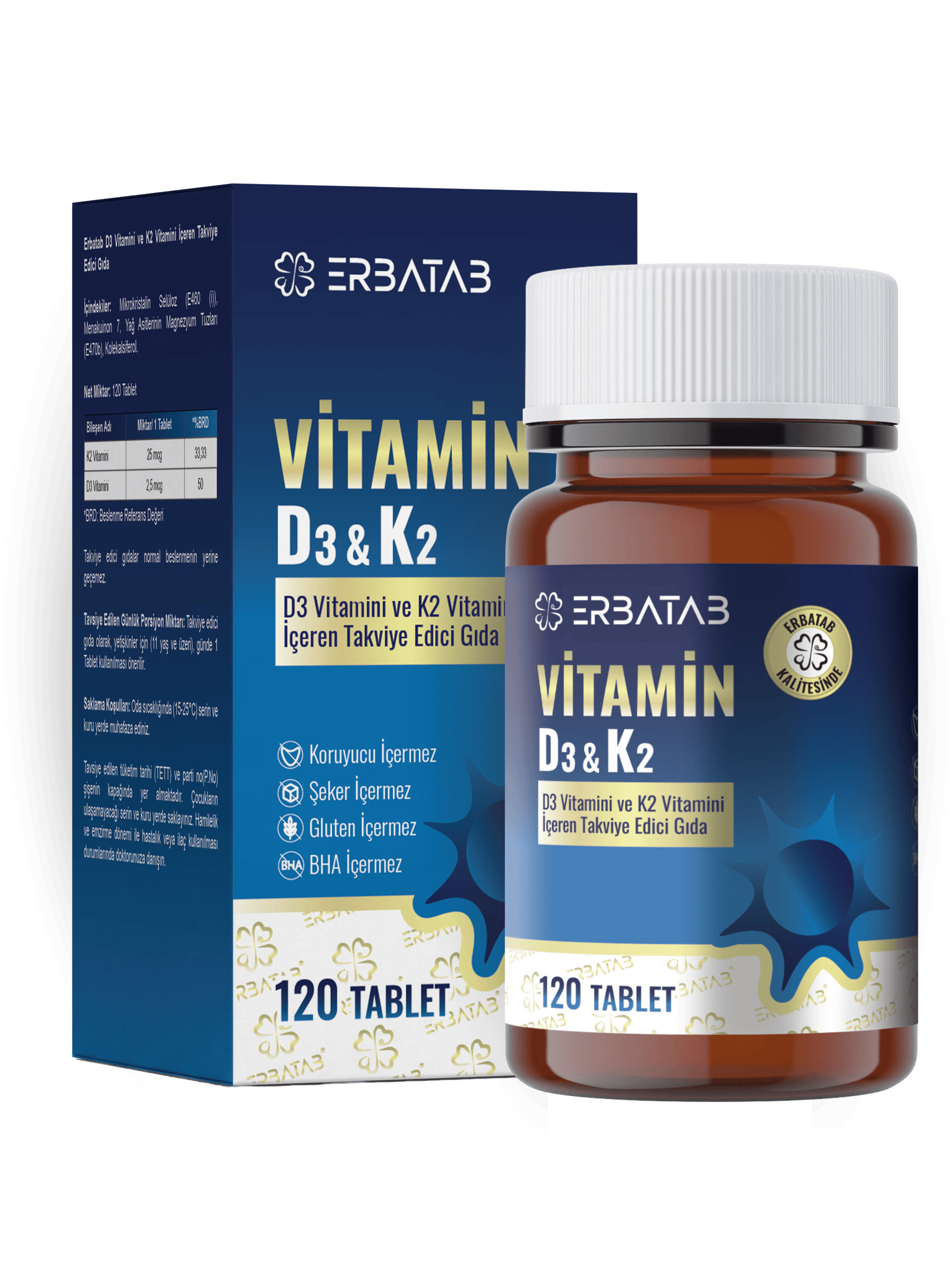 Erbatab D3 Vitamini ve K2 Vitamini İçeren Takviye Edici Gıda