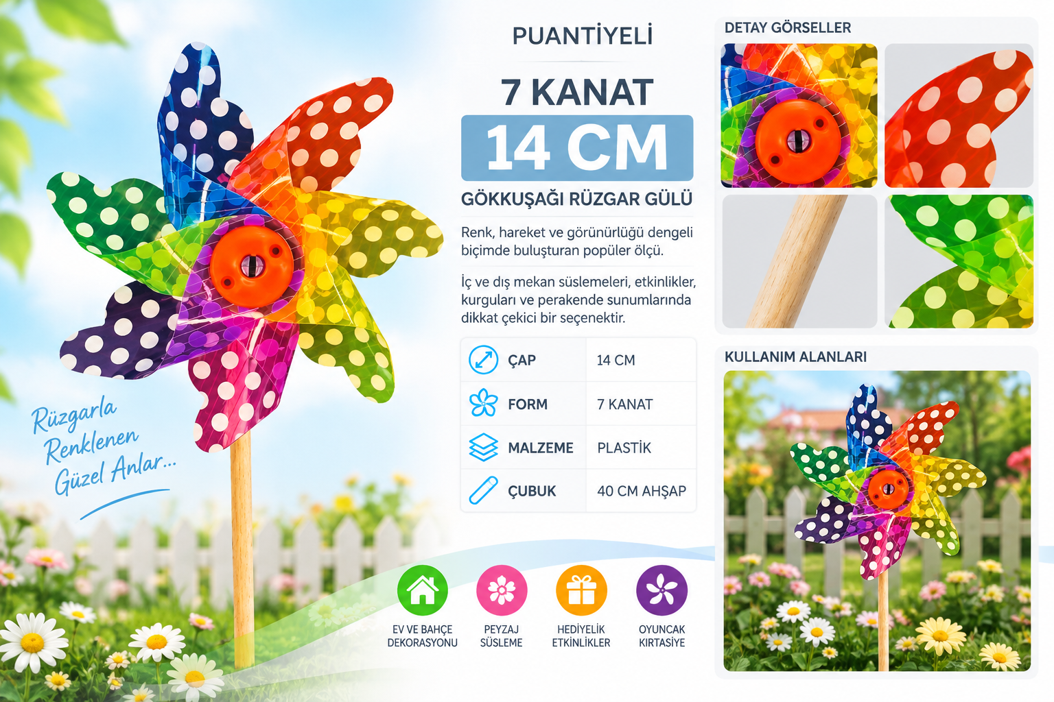 14 Cm 7 Kanat Puantiyeli Ruzgar Gulu