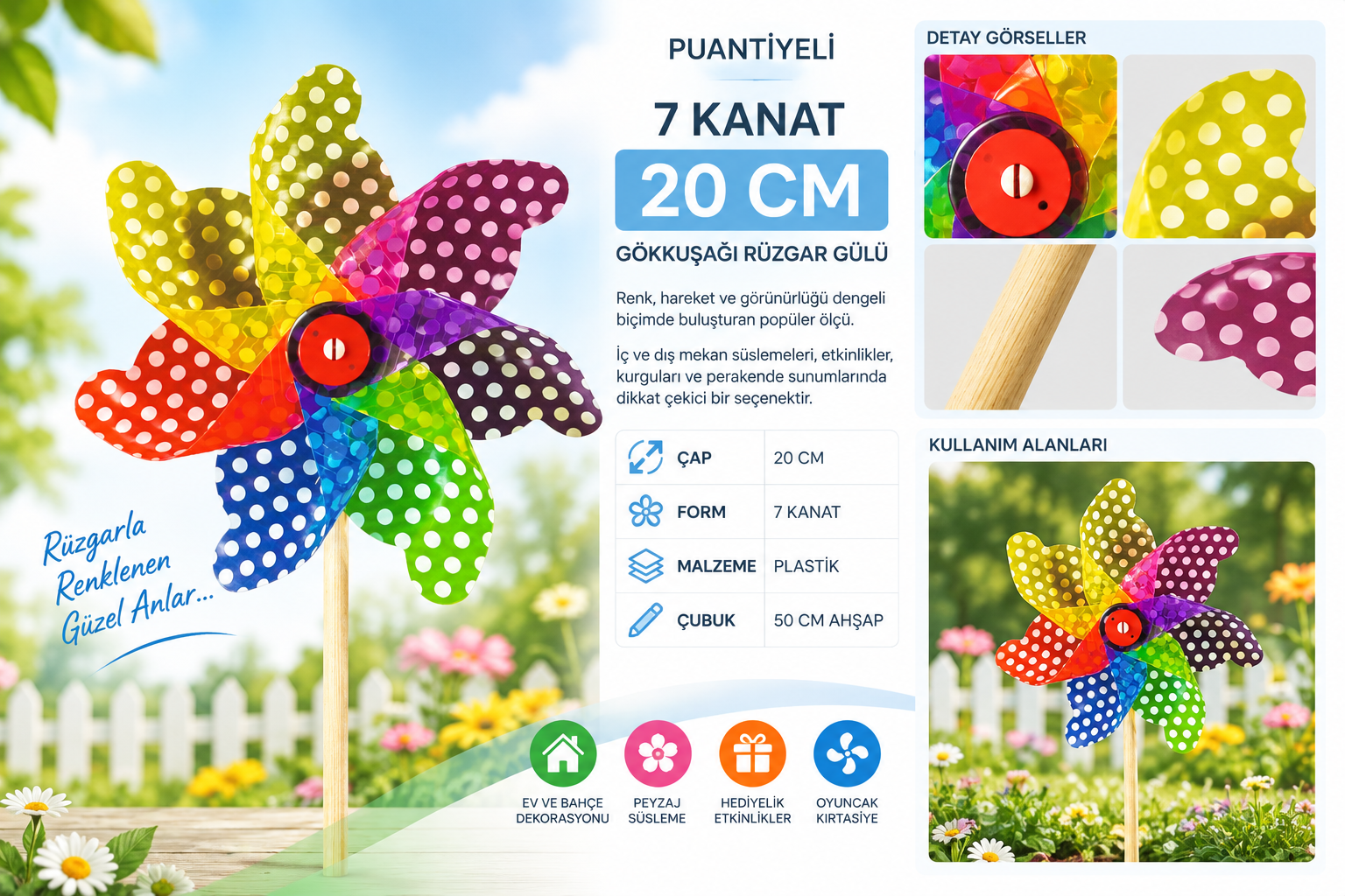 20 Cm 7 Kanat Puantiyeli Ruzgar Gulu