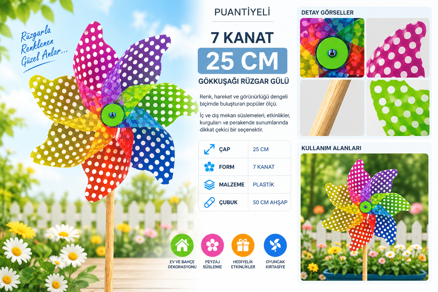25 Cm 7 Kanat Puantiyeli Ruzgar Gulu