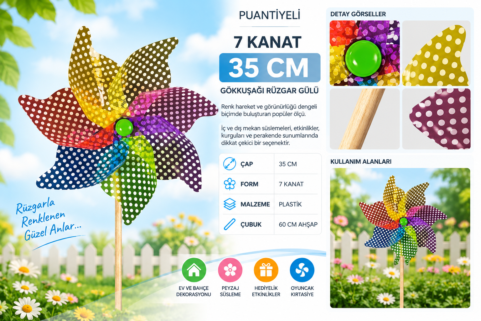 35 Cm 7 Kanat Puantiyeli Ruzgar Gulu