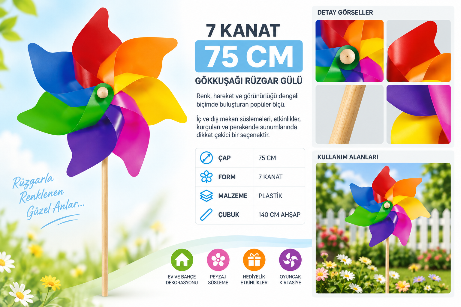 75 Cm Cap 7 Kanatli Bahce Grubu Ruzgargulu