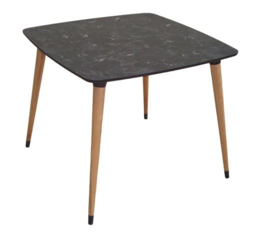90X90 Truva Masa Siyah Mermer Naturel Ahşap Ayak