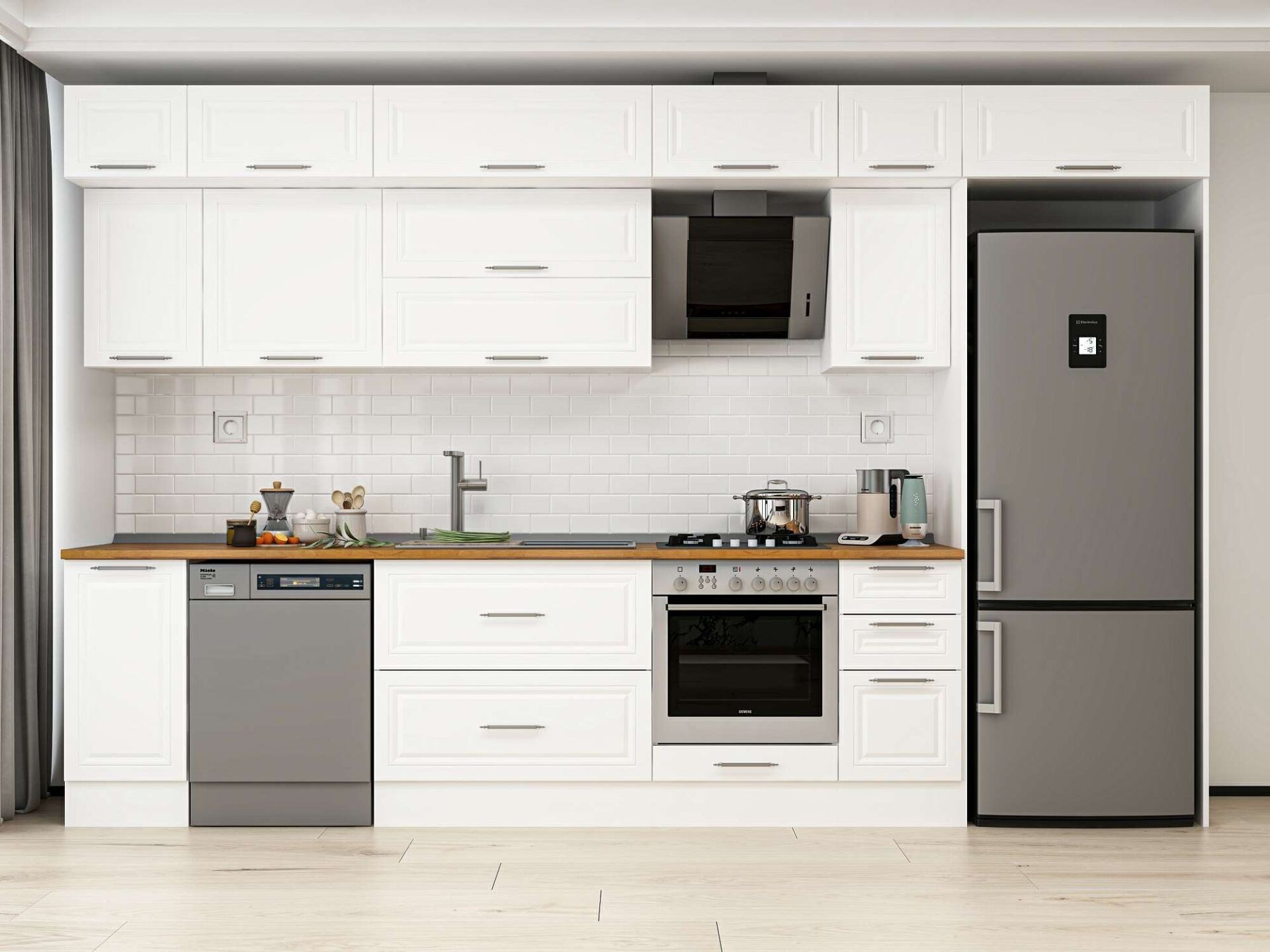 Alvinka 370X240 Cm Klasik Mebran Mutfak Dolabı Mb-E90S40S40-2