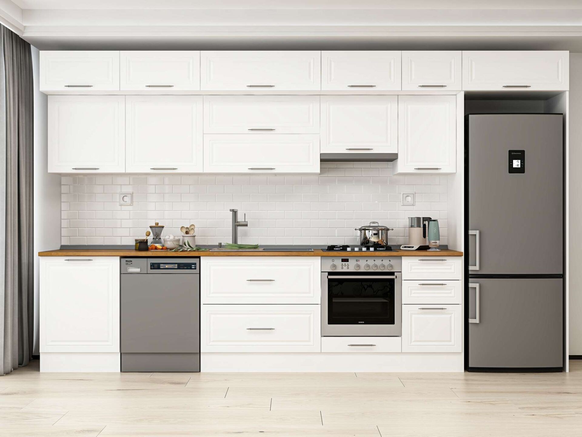 Alvinka 395X240 Cm Klasik Mebran Mutfak Dolabı Mb-E90S60S45-1