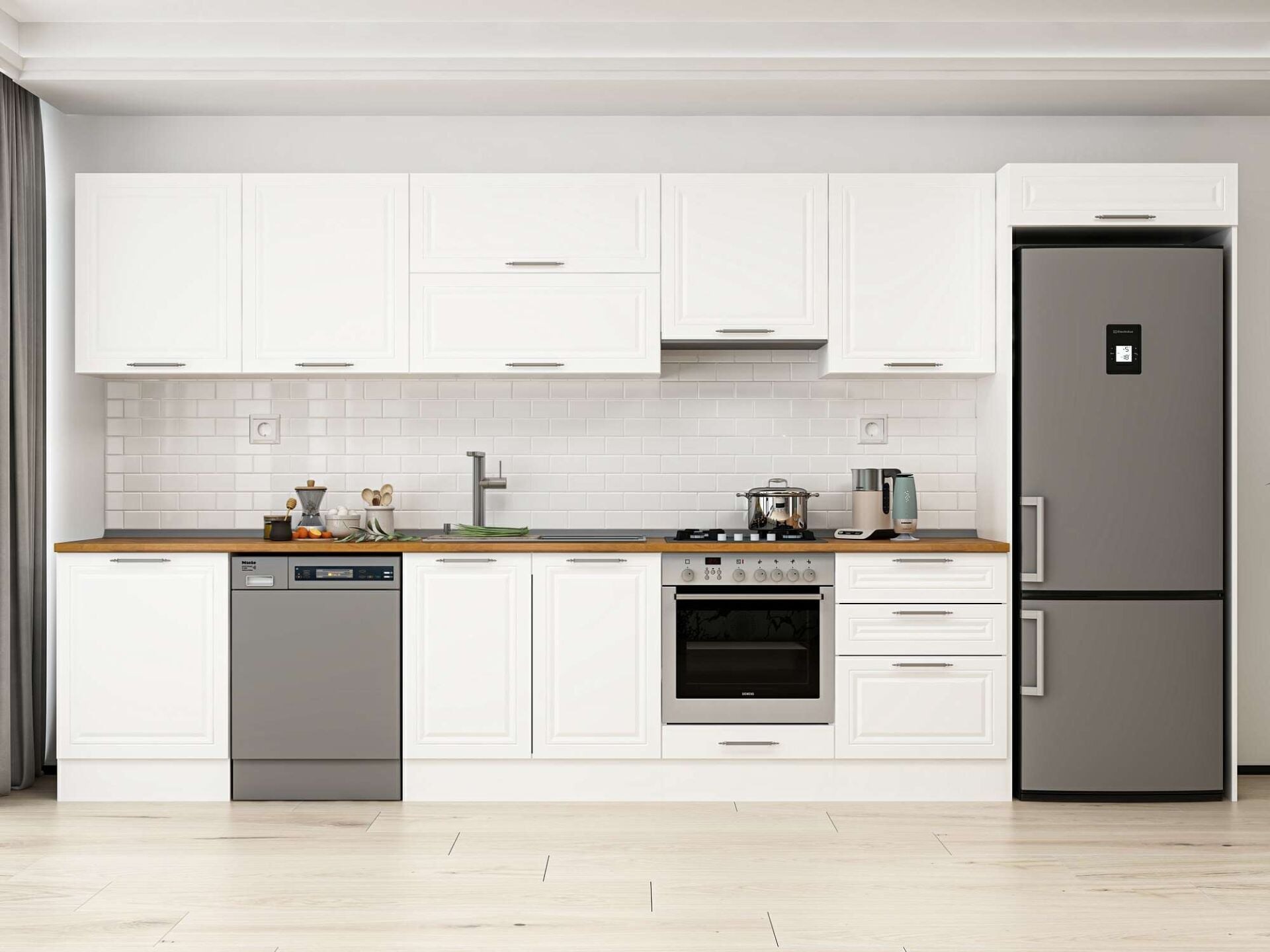 Alvinka 400X222 Cm Klasik Mebran Mutfak Dolabı Mb-E80S60S60-1
