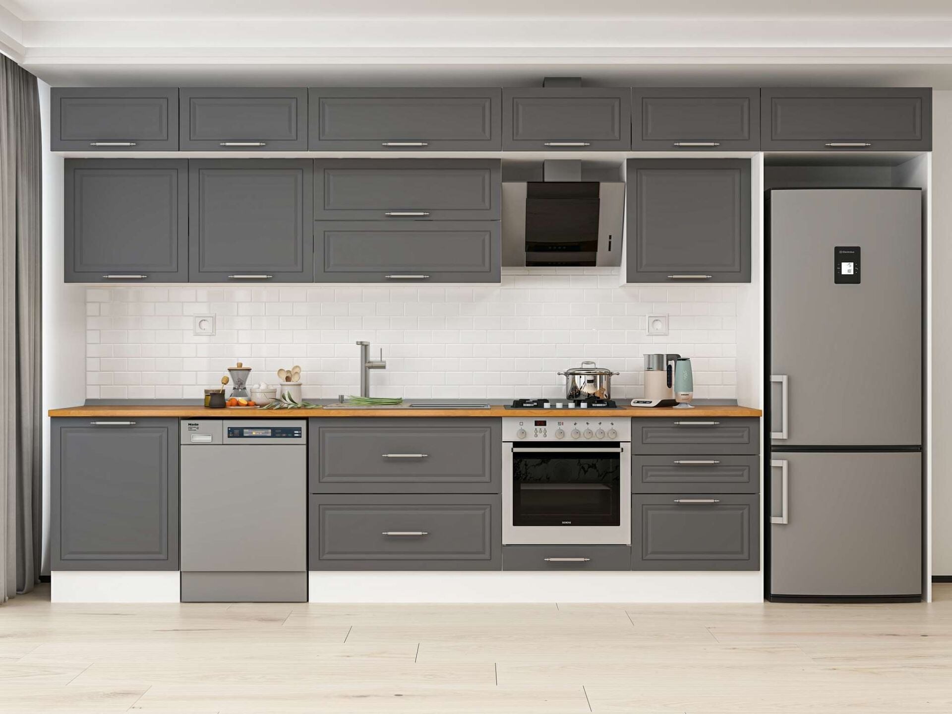 Alvinka 410X240 Cm Klasik Mebran Mutfak Dolabı Mb-E90S60S60-2
