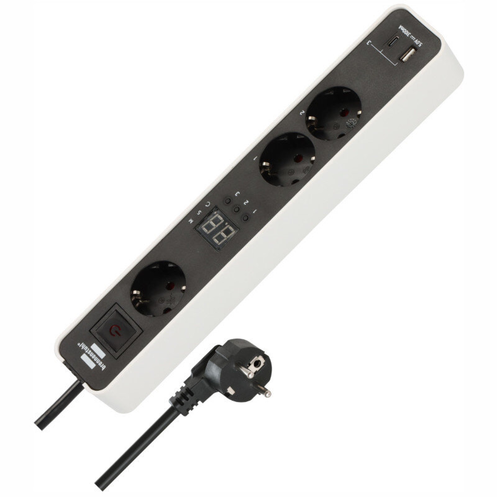 Brennenstuhl Ecolor Serisi 3 Soketli 1.5 Metre 3680W USB-A/C Şarjlı 11 Zaman Seçenekli Anahtarlı IP20 Lisanslı Zamanlayıcılı Priz Uzatma Kablosu