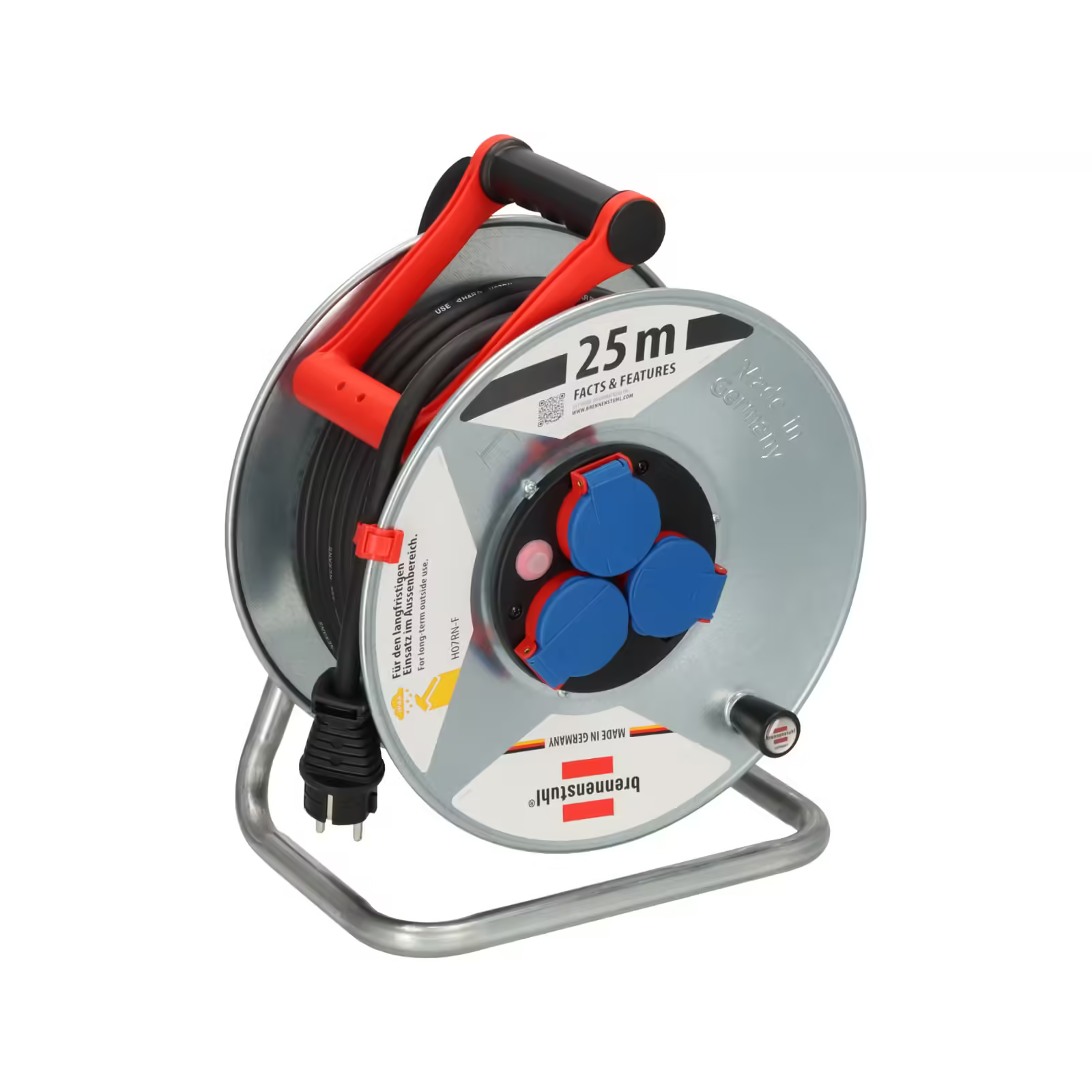 Brennenstuhl Garant S Serisi IP44 Lisanslı 3 Soketli 290 mm 25 Metre H07RN-F 3G2.5 Makaralı Kablo