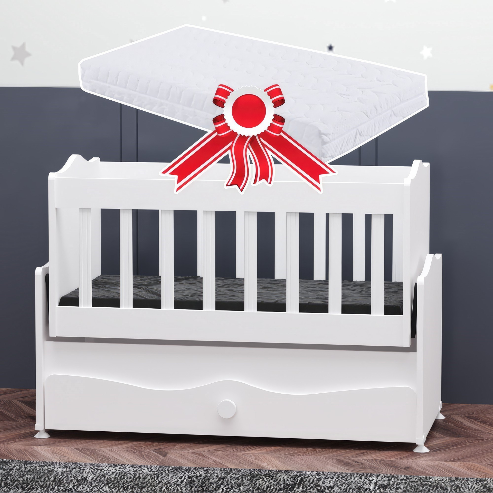 Garaj Home İnci Çekmeceli Anne Yanı Beşik + Yatak - Beyaz