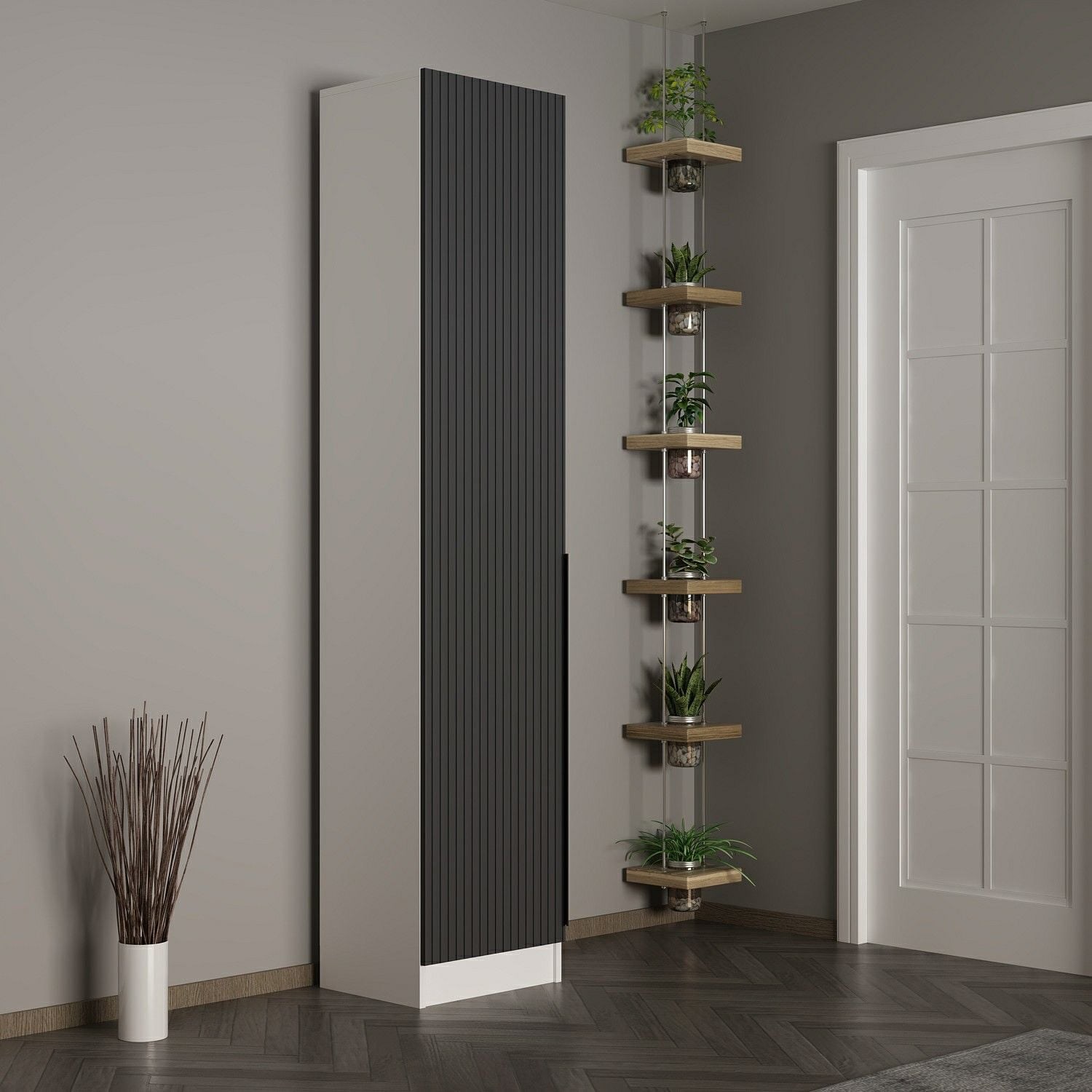 Minar Kale 210 Cm 1 Kapaklı 1B Raf Portmanto Byz Mbr Çizgili Ant
