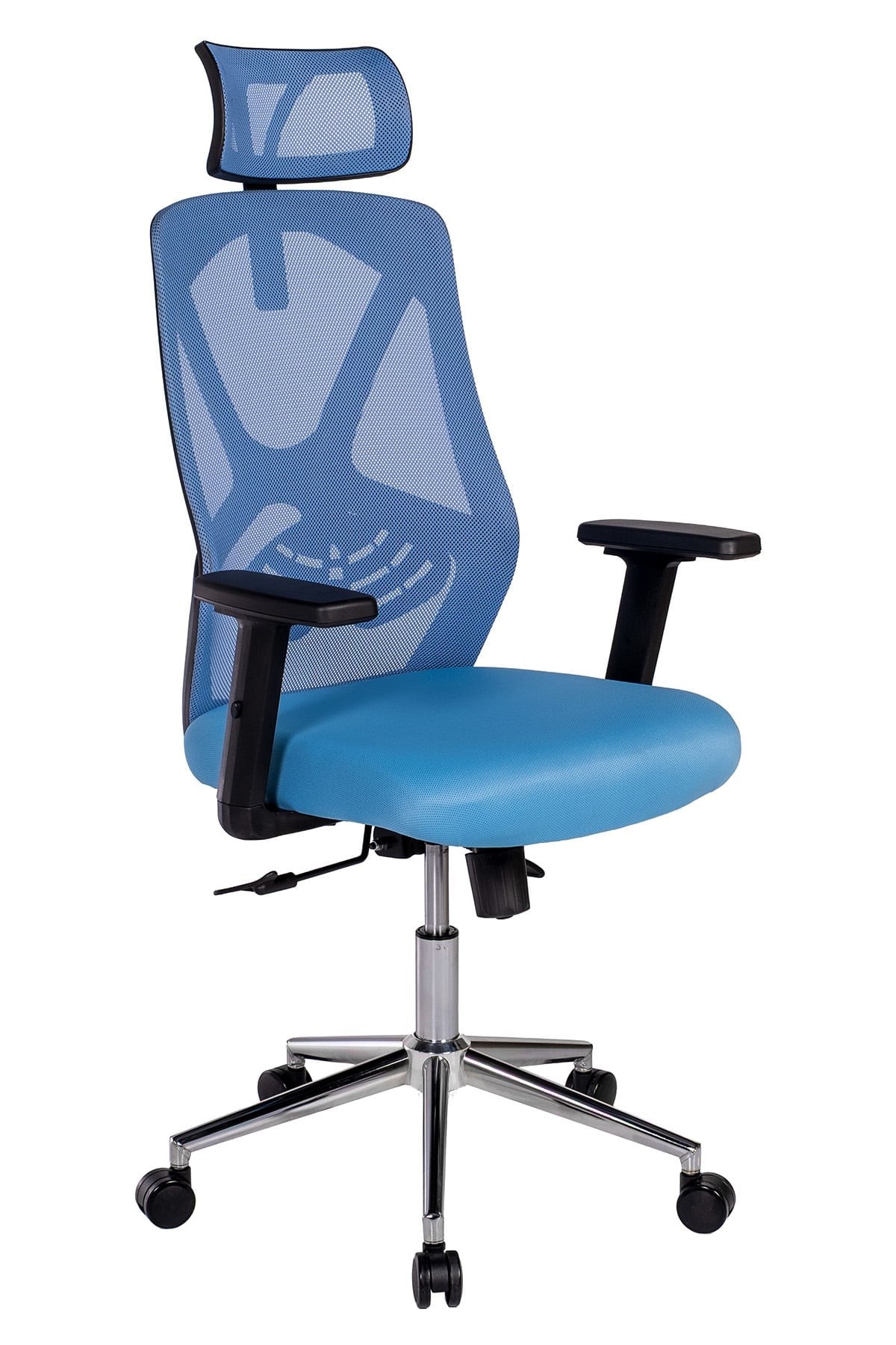 Ofisbazaar Dolphin Siyah Fileli Yönetici Koltuğu | Ergonomik Başlıklı Ofis Koltuğu Açık Mavi