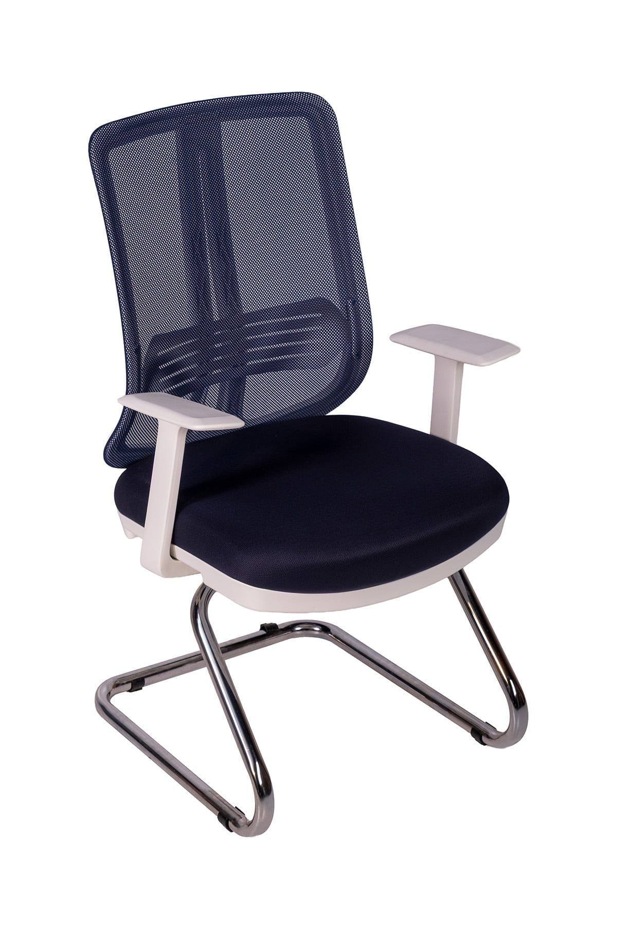 Ofisbazaar UP Beyaz Fileli Misafir Koltuğu | Ergonomik Toplantı Ve Bekleme Koltuğu Lacivert