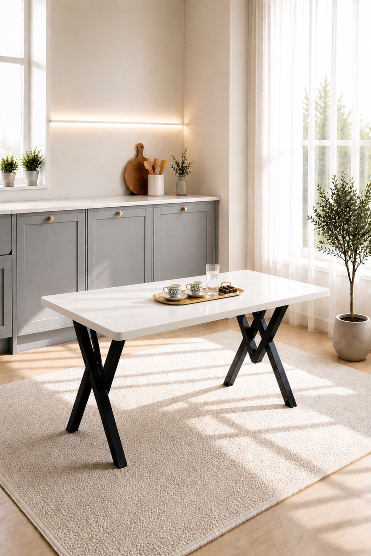 Alara Mutfak Masası 80x120 Yemek Masası Balkon Masası Cafe Masası Beyaz