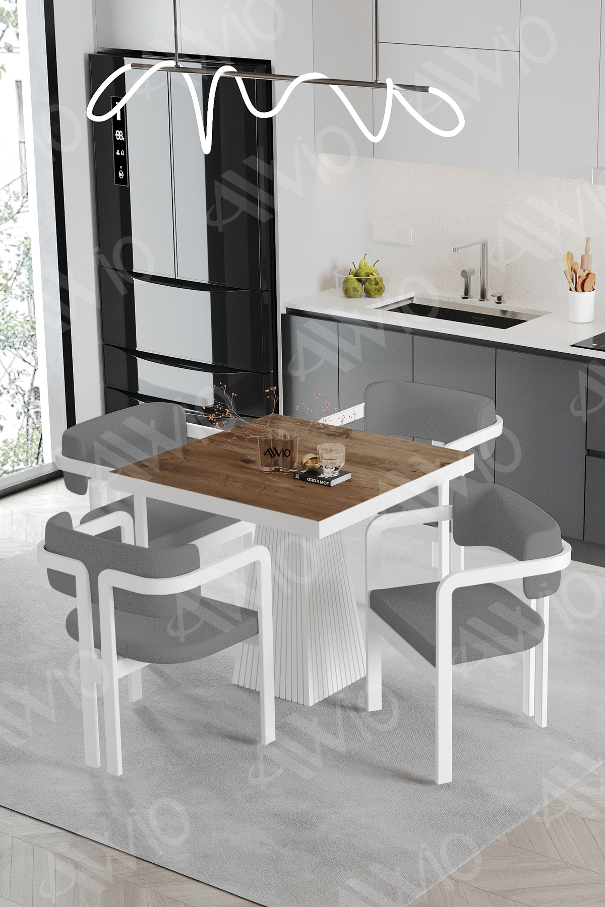 Bianco Lake MDF Ayak Tokyo Demonte Sandalye 80x80 Yemek Masası Mutfak Masası 4 Kişilik Akça