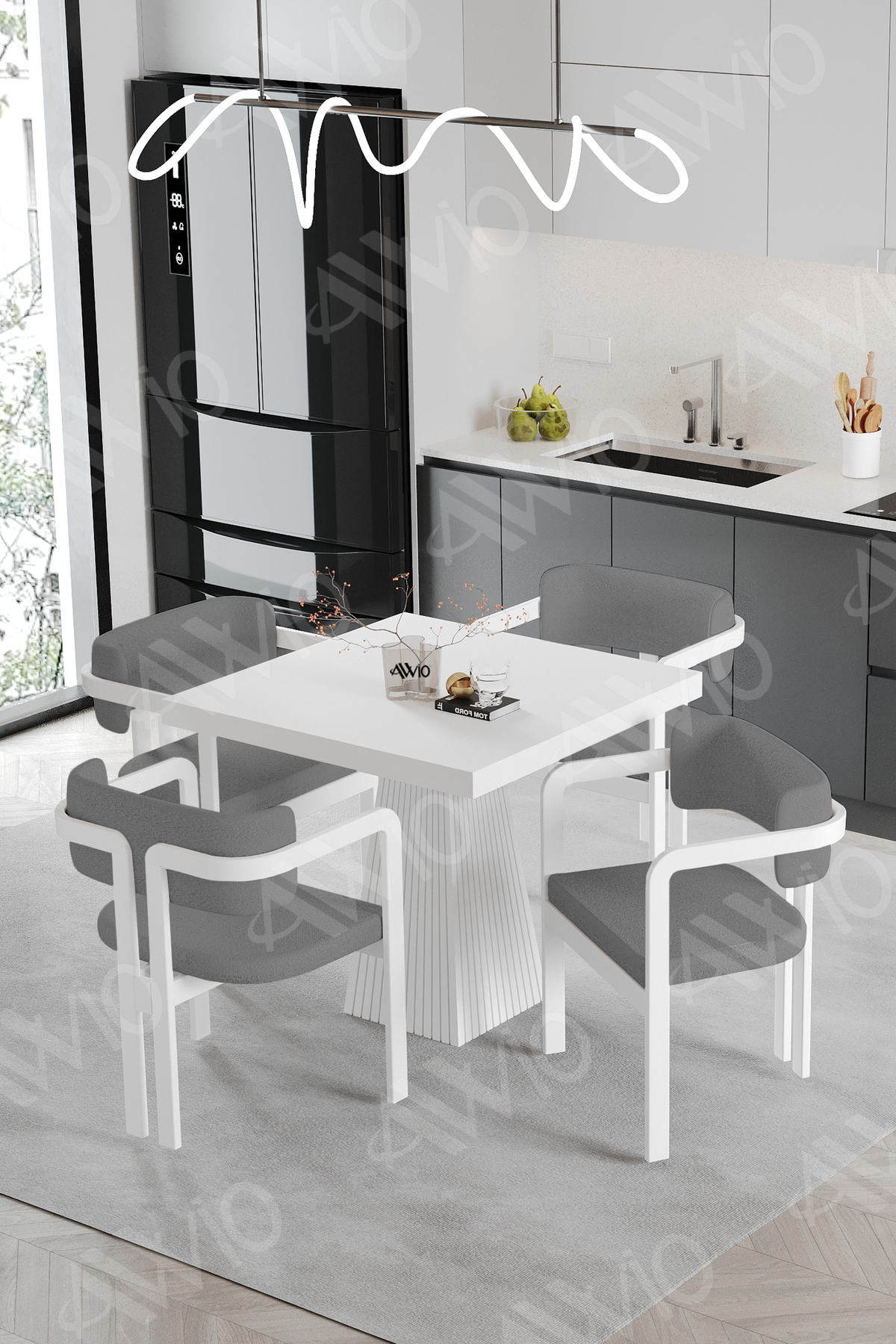 Bianco Lake MDF Ayak Tokyo Demonte Sandalye 80x80 Yemek Masası Mutfak Masası 4 Kişilik Beyaz