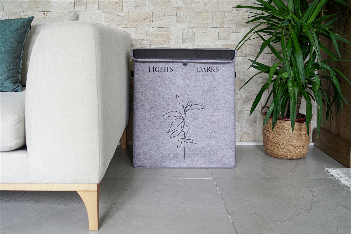 Çamaşır Sepeti İkili Kapaklı Ve Deri Saplı 53X33X60 Cm-05598