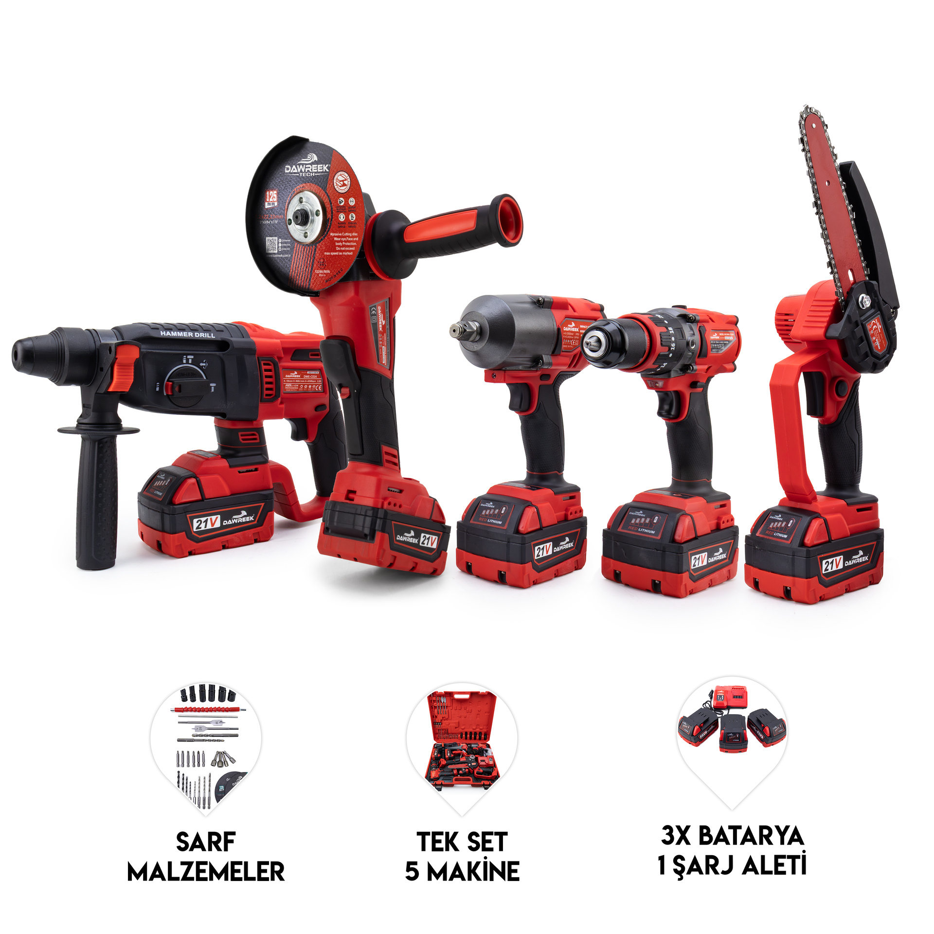 Dawreek BEŞLİ SET MW600R (13mm Ç.Mandren+S.Sıkma+Ş.Spral+Ş.Hilti+BUDAMA) (BT0207)