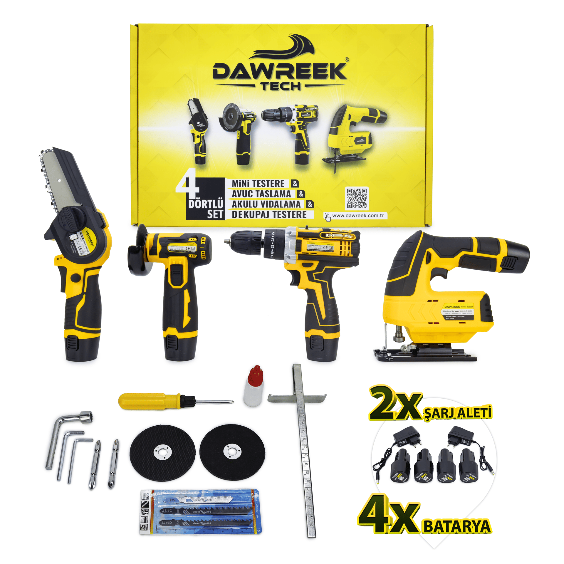 Dawreek DÖRTLÜ SET DW (Mini testere+ avuç taşlama+akülü vidalama+dekupaj) (BT0204)