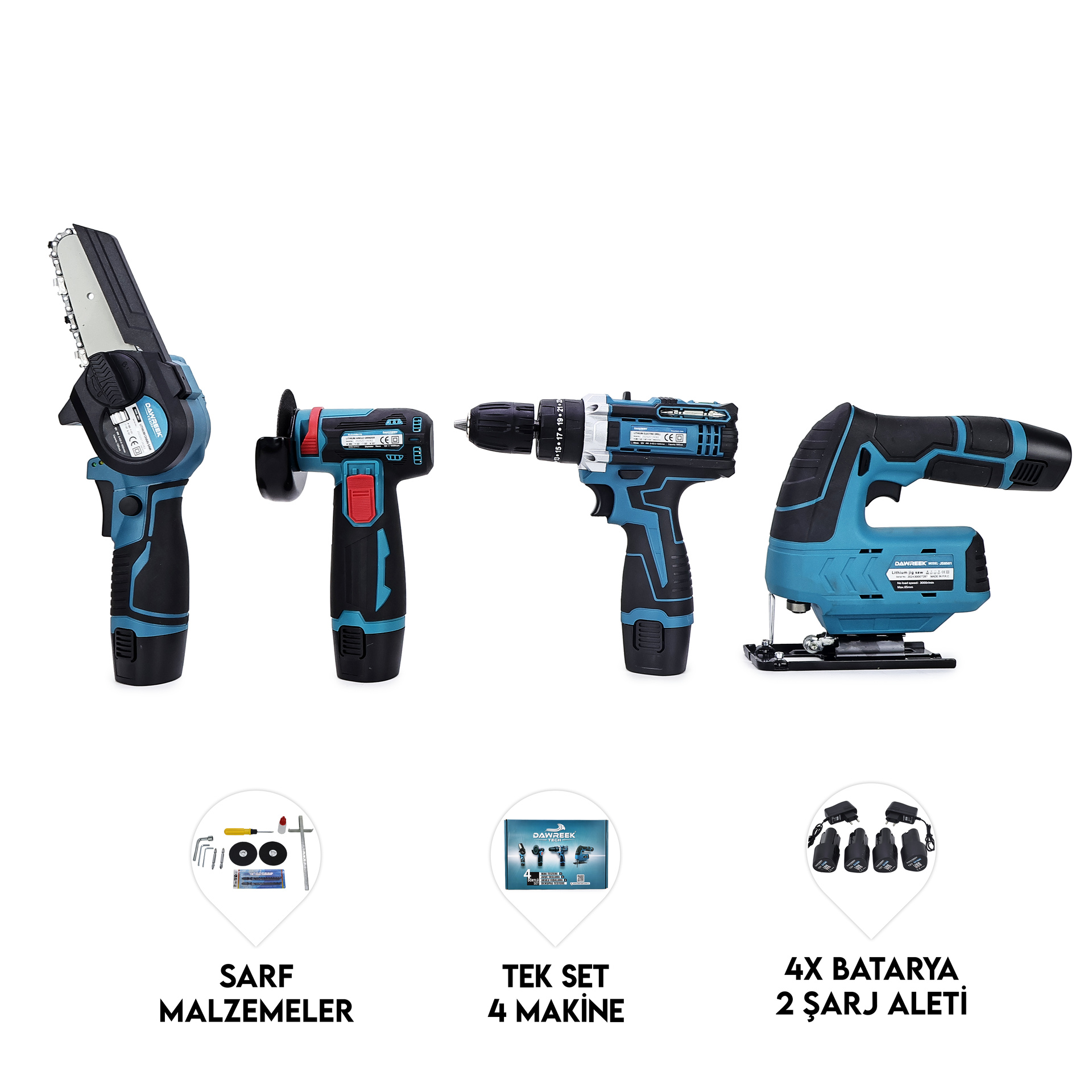 Dawreek DÖRTLÜ SET MK (Mini testere+ avuç taşlama+akülü vidalama+dekupaj) (BT0203)