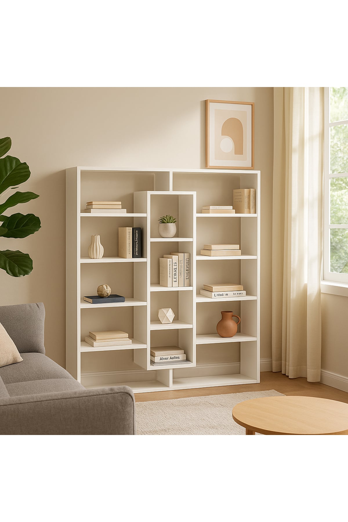 Dekorister Ample Beyaz Kitaplık - 5 Raflı Dekoratif Çok Amaçlı Ev ve Ofis Kitaplığı
