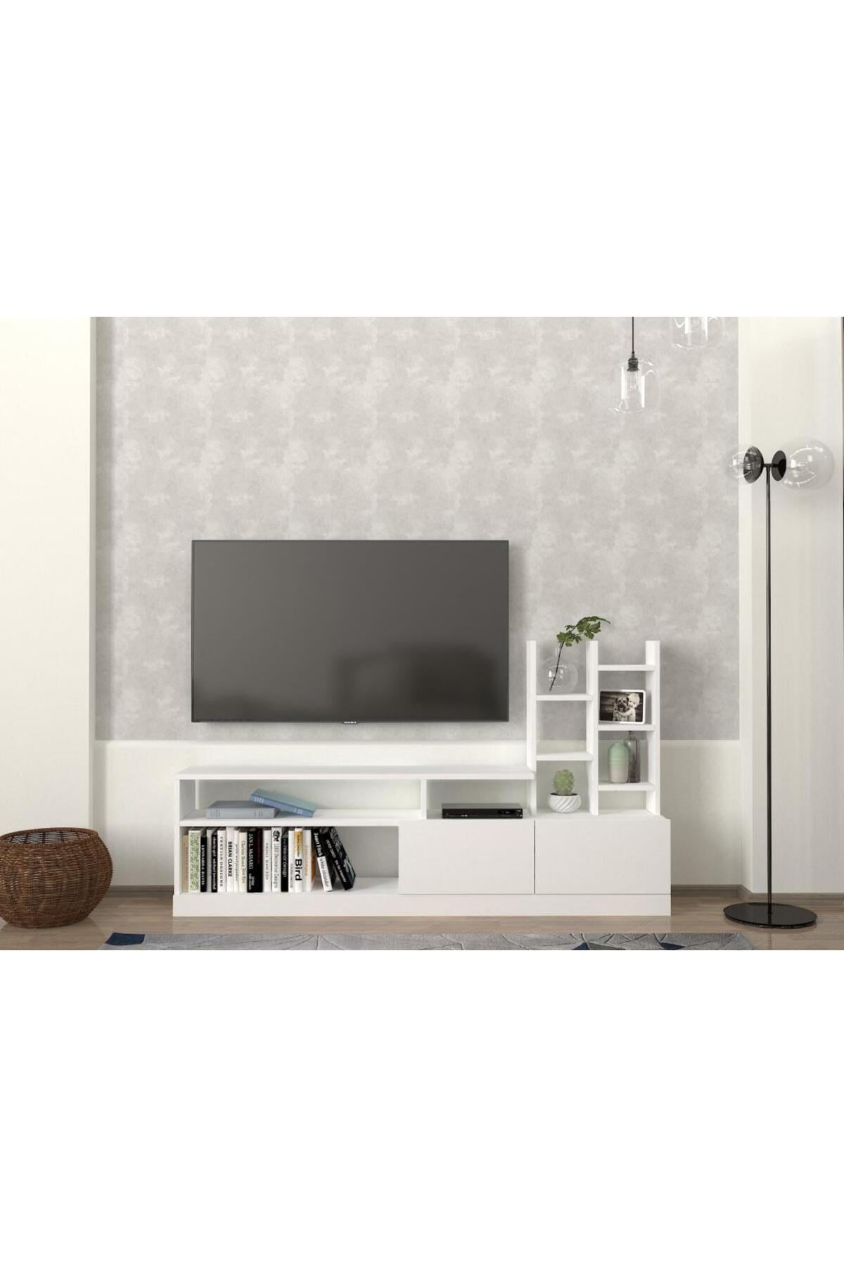 Dekorister Dolunay Kitaplıklı Tv Ünitesi Beyaz