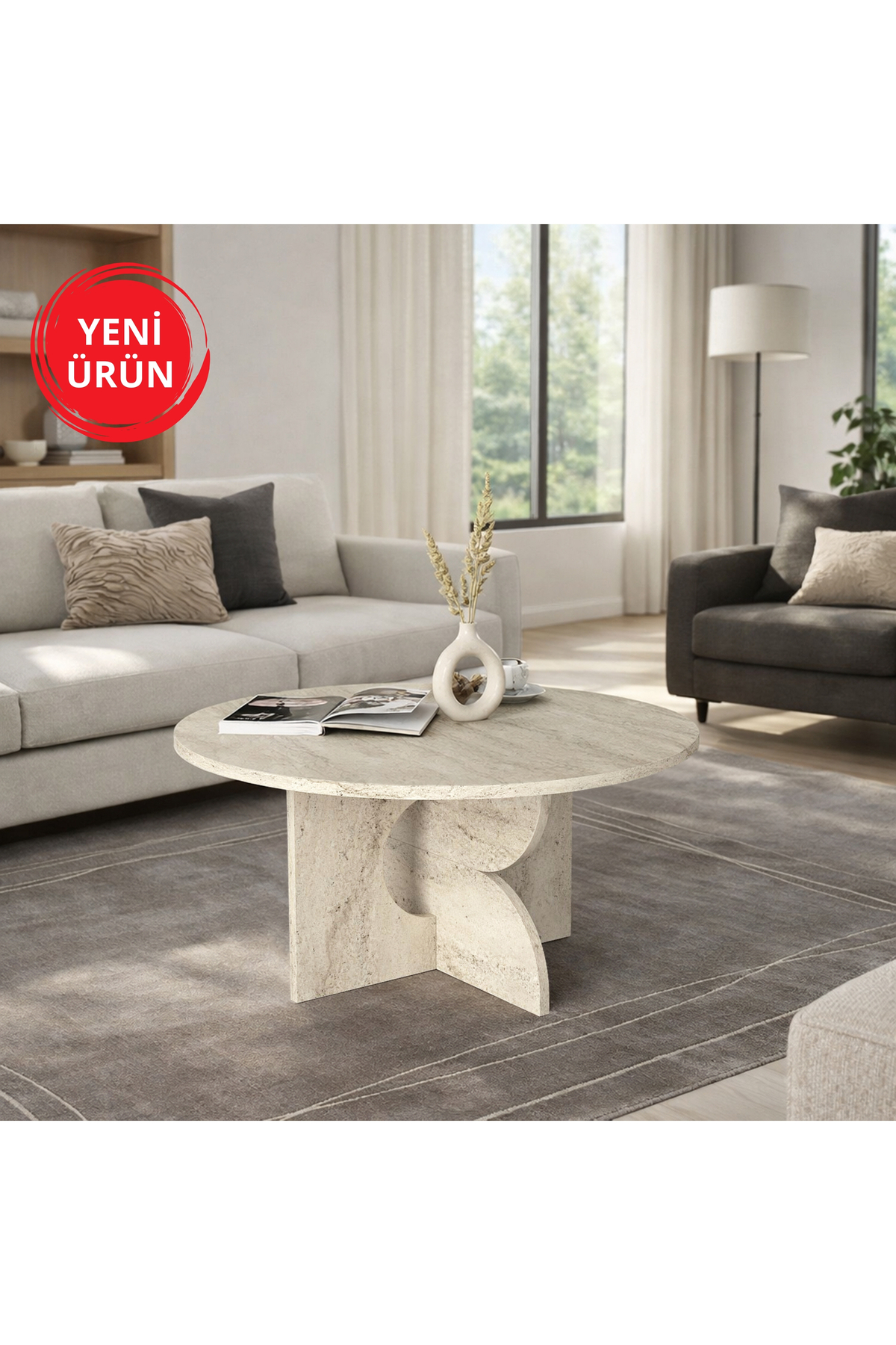 Dekorister Mara Orta Sehpa Traverten Desenli, Modern Salon ve Oturma Odası Sehpası