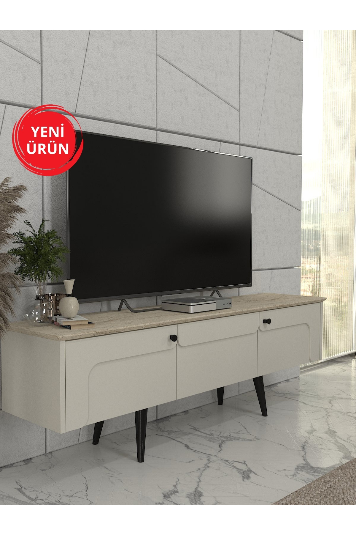 Dekorister Sevilla Tv Sehpası Kumtaşı - Traverten 150cm