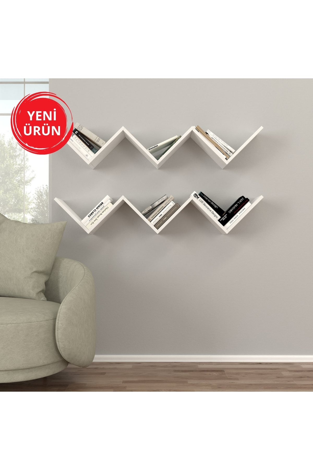 Dekorister Zig Zag Kitaplık Beyaz