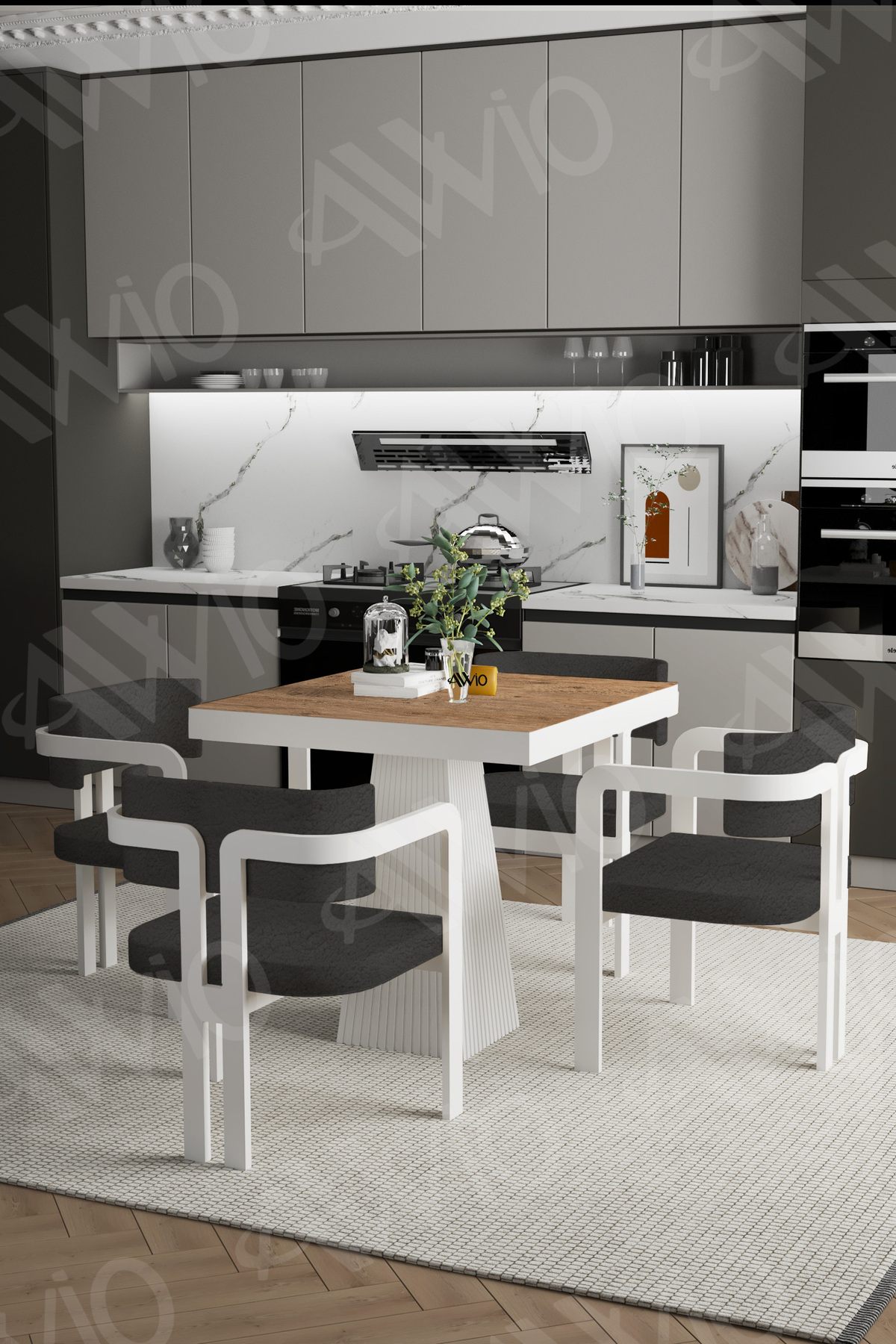Dora Lake MDF Ayak Tokyo Demonte Sandalye 80x80 Yemek Masası Mutfak Masası 4 Kişilik Akça