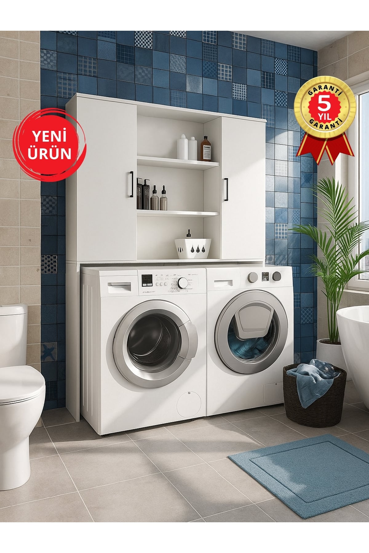 Dorpek 2 Kapaklı Çamaşır ve Kurutma Makinesi Dolabı – Beyaz | Adara