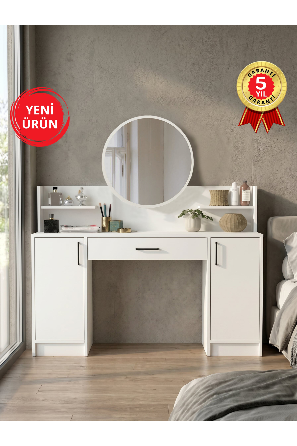 Dorpek Aynalı Makyaj Masası, Çekmeceli ve 2 Kapaklı Makyaj Masası Organizeri | Talos