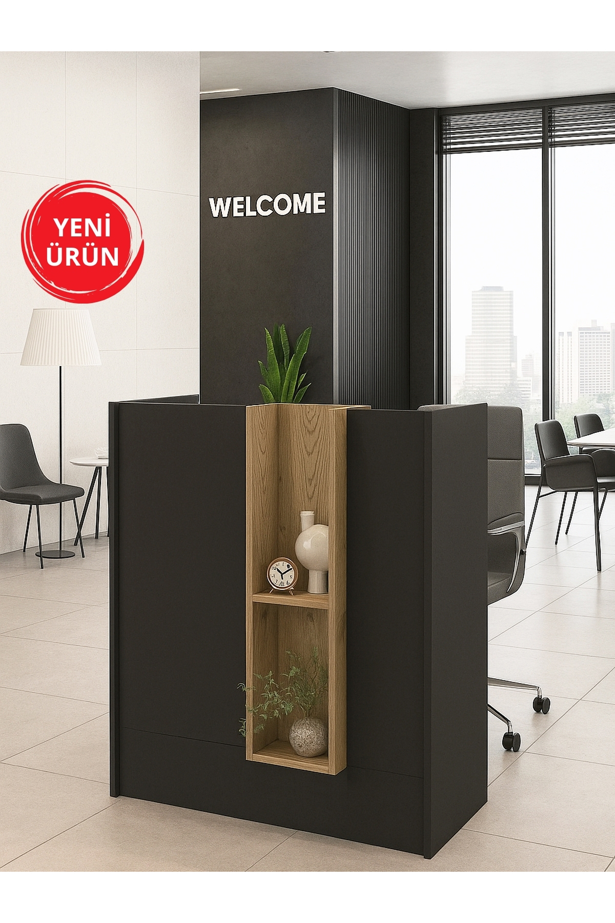 Dorpek Karşılama Bankosu 110 cm Kasa Resepsiyon Masası Ofis Bankosu Antrasit - Sepet | Bonveno
