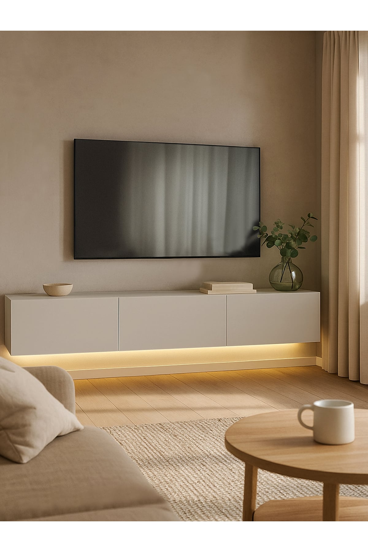 Dorpek Led Li Işıklı Tv Ünitesi 180 Cm - Kumtaşı Renk, Modern, Geniş, Raflı Tasarım - Tv Sehpası | Cercei